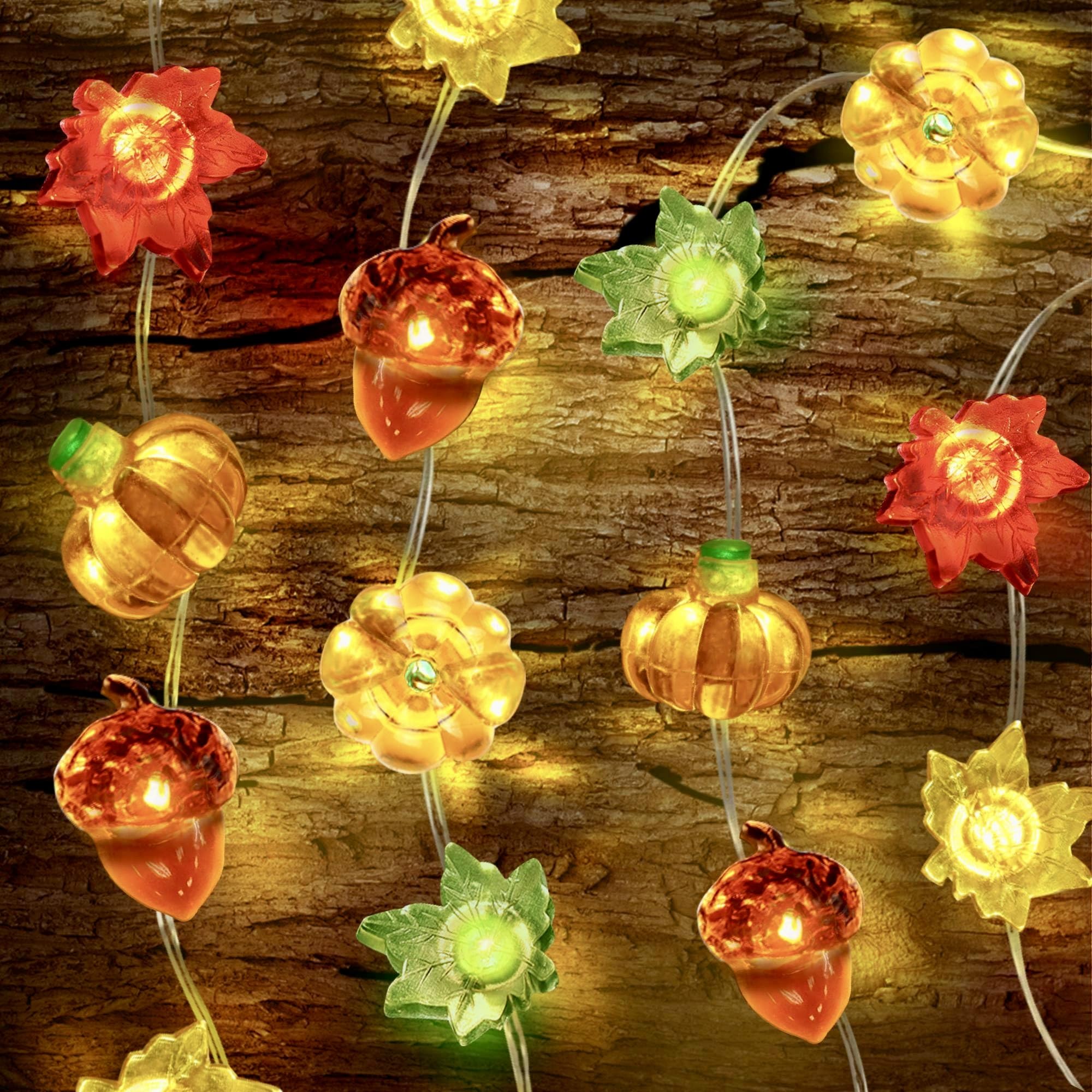 30LED/10Ft Fall Decorations Pumpkin Acorn Maple Leaf Lights, Battery Operated Copper Wire Fairy Lights for Thanksgiving Party Home Indoor Decor