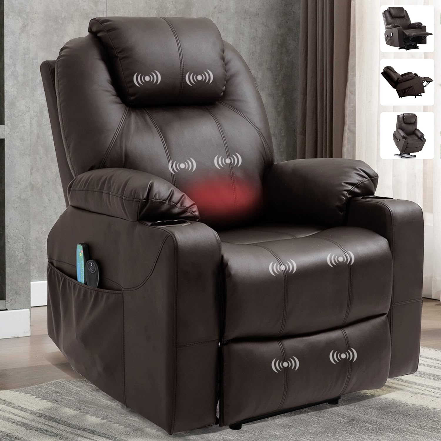 Blisswood Leather Recliner Armchair 8 point Electric Massage Sofa Chair