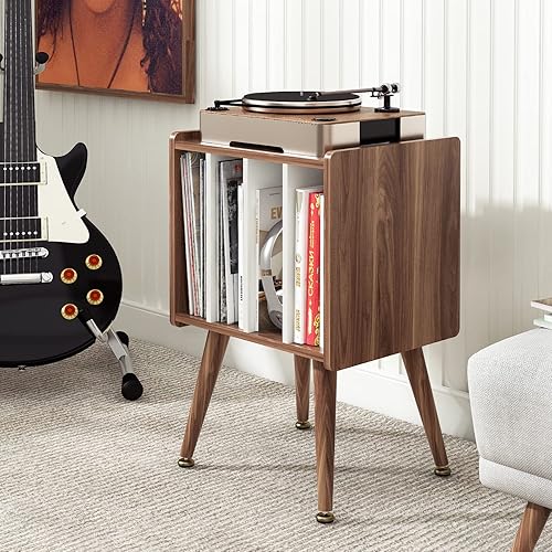 Miniatura 7 de Artswish - Soporte para tocadiscos de mediados de siglo, mesa de almacenamiento de discos de vinilo con 4 gabinetes, mesa de exhibición de discos de