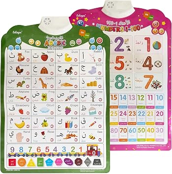 Arabic Alphabet Poster for Kids, Learn Arabic Letters and Numbers, Interactive Alphabet Wall Chart, Arabic Learning Toys for Toddlers