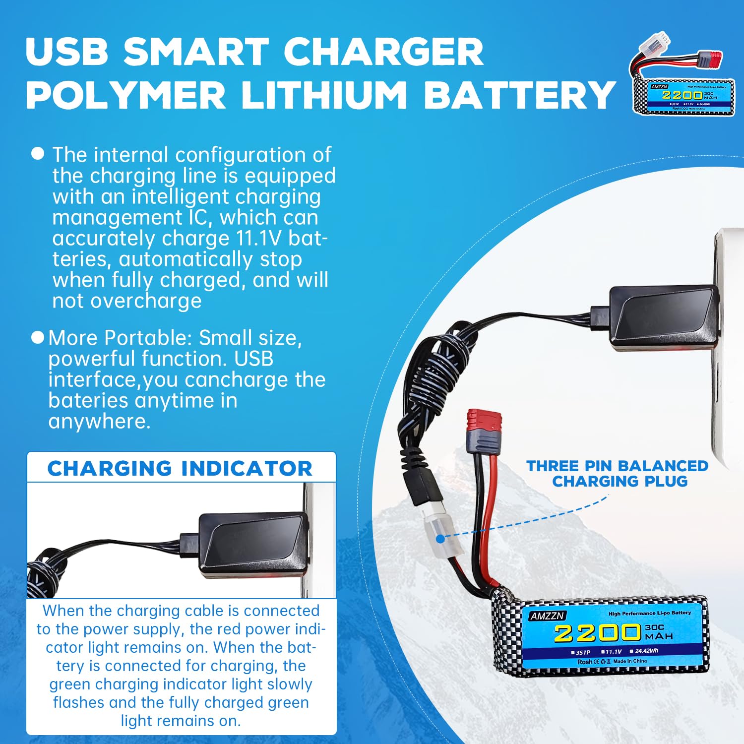 Amazon.com: AMZZN 11.1V 2200mAh 30C 3S T-Plug Lipo Battery with