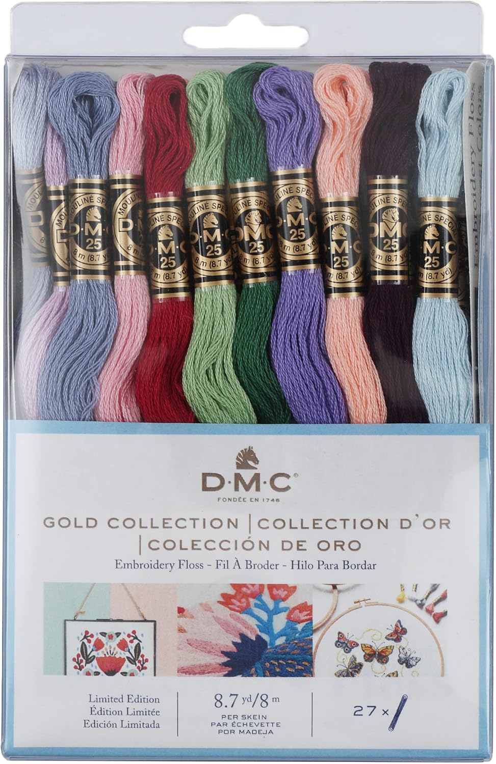 DMC Embroidery Floss Kit, DMC Gold Collection Embroidery Thread Pack,27 Colors Bundled with Rylei Crafts Plastic Floss Bobbins,Cotton Cross Stitch Threads,Premium Supplies for Embroidery String/Yarn