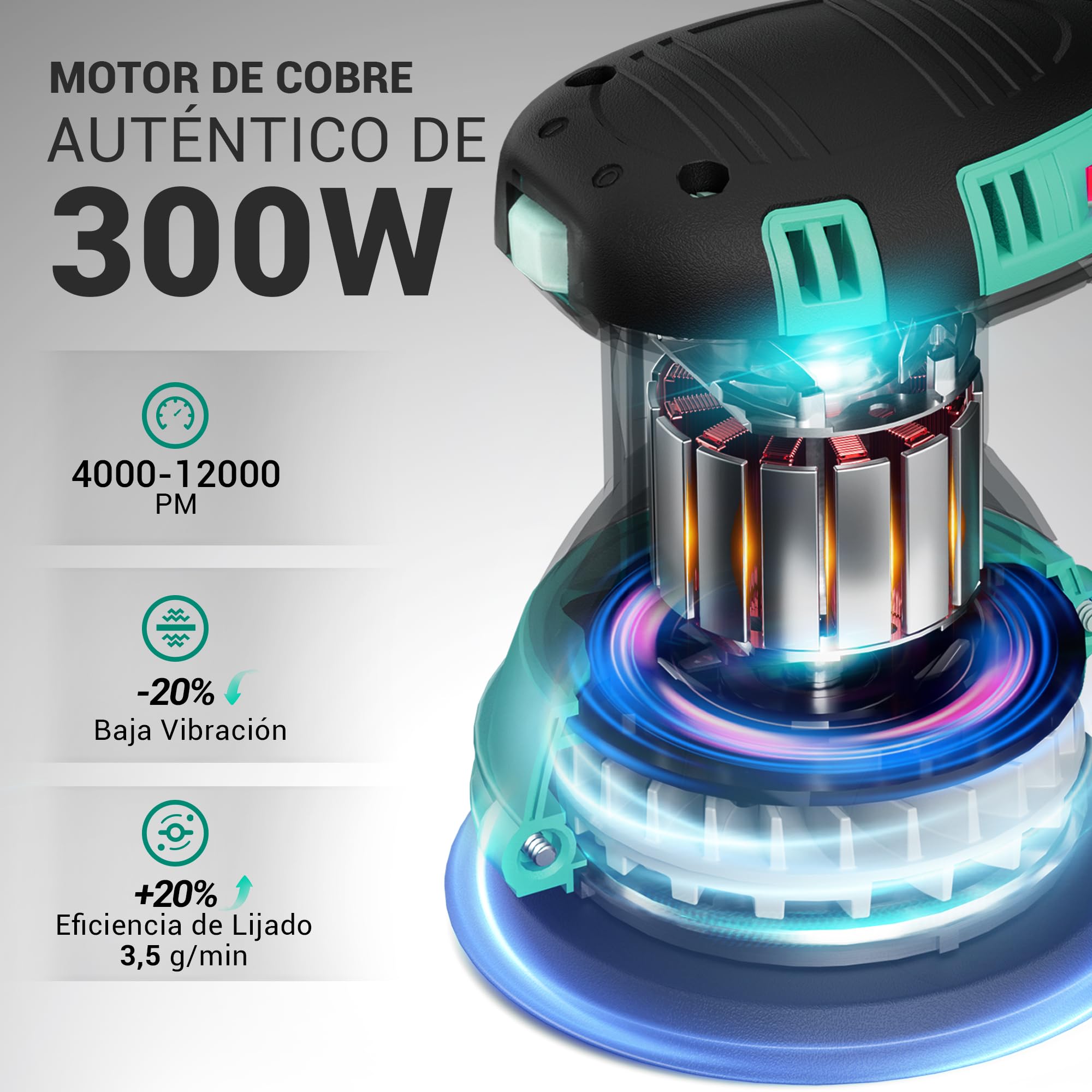DCA Lijadora Orbital 300W, 6 Velocidades 12000RPM Lijadora Madera, Lijadora Eléctrica con Recogida de Polvo, 10psc 125MM Lija para superficies de madera y acero, lijado y pulido de madera, DIY