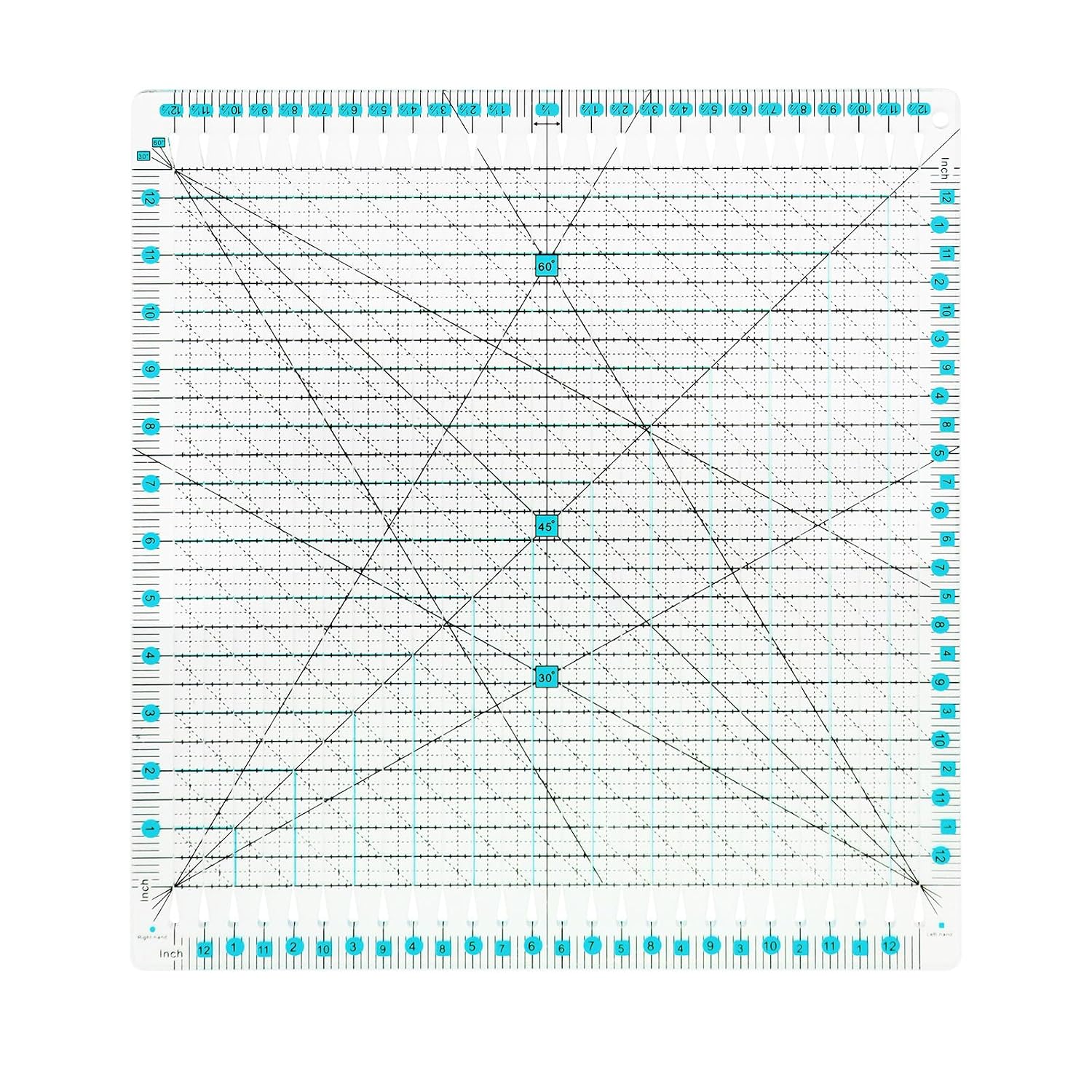 Acrylic Quilting Ruler for Fabric Precise Cutting, 12.5" x 12.5" Slotted Rulers for Quilting and Sewing Tool Fabric Strip Rotary Cutting Patchwork and Crafting Template (Blue)
