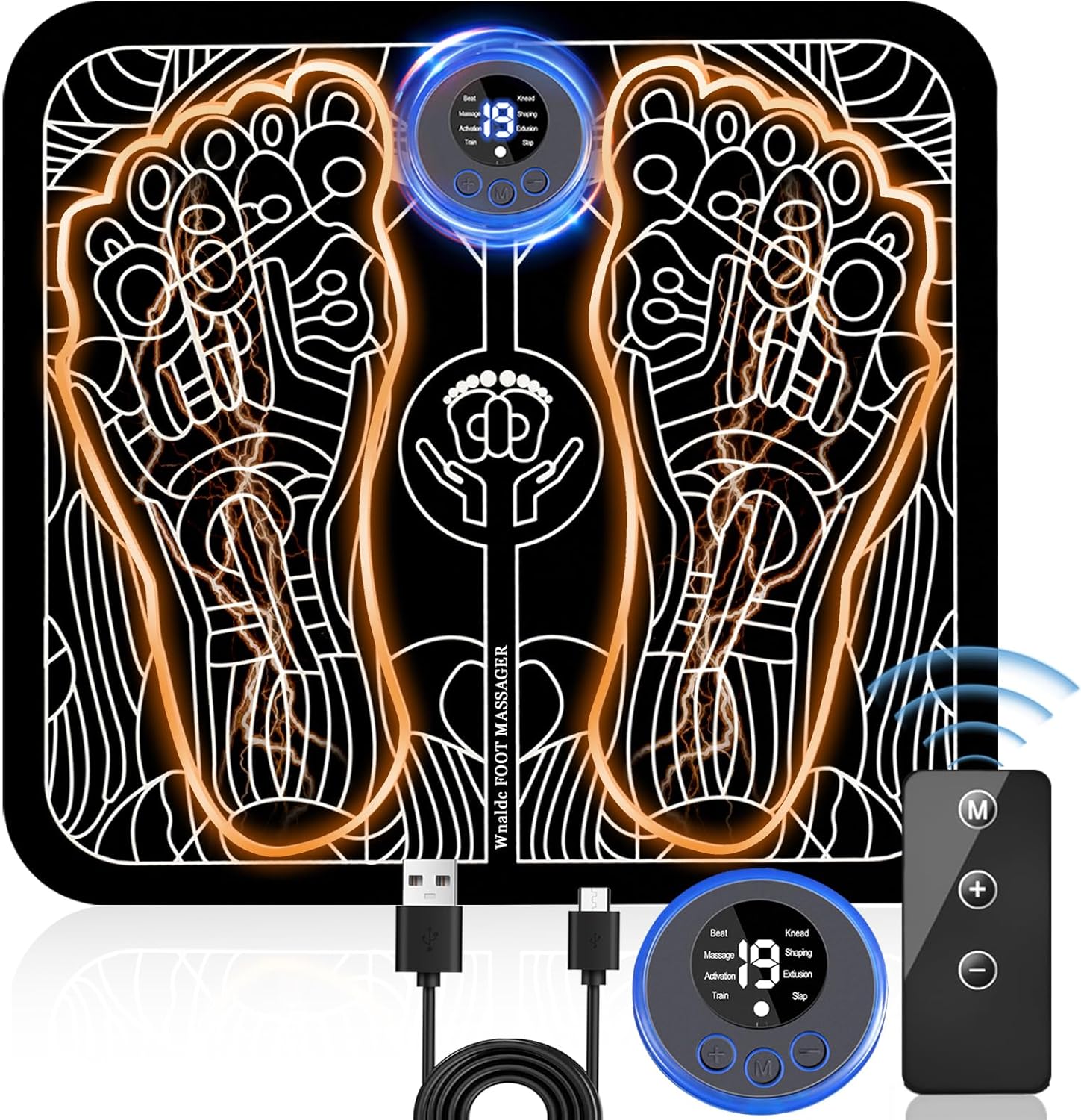 EMS Foot Stimulator, EMS Foot Massager, EMS Foot Massager Mat, Rechargeable EMS Sport Muscle Stimulator, Portable with Remote Control