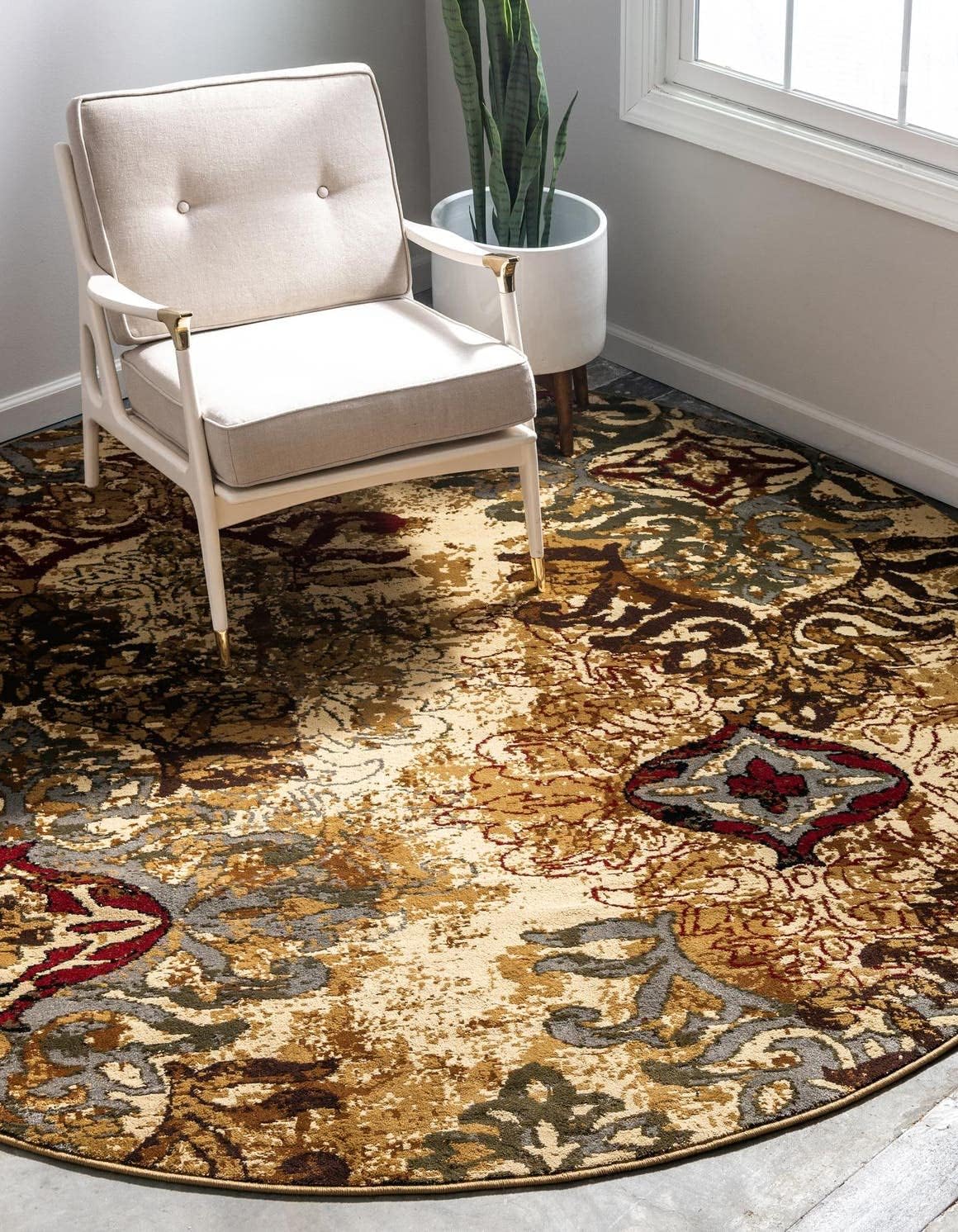 Unique Loom Barista Collection Area Rug - Congencis (3' 3" Round, Beige/Blue)