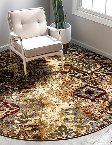 Unique Loom Barista Collection - Alfombra de área - Congencis (6 pies 1 pulgada, redonda, beigeazul)