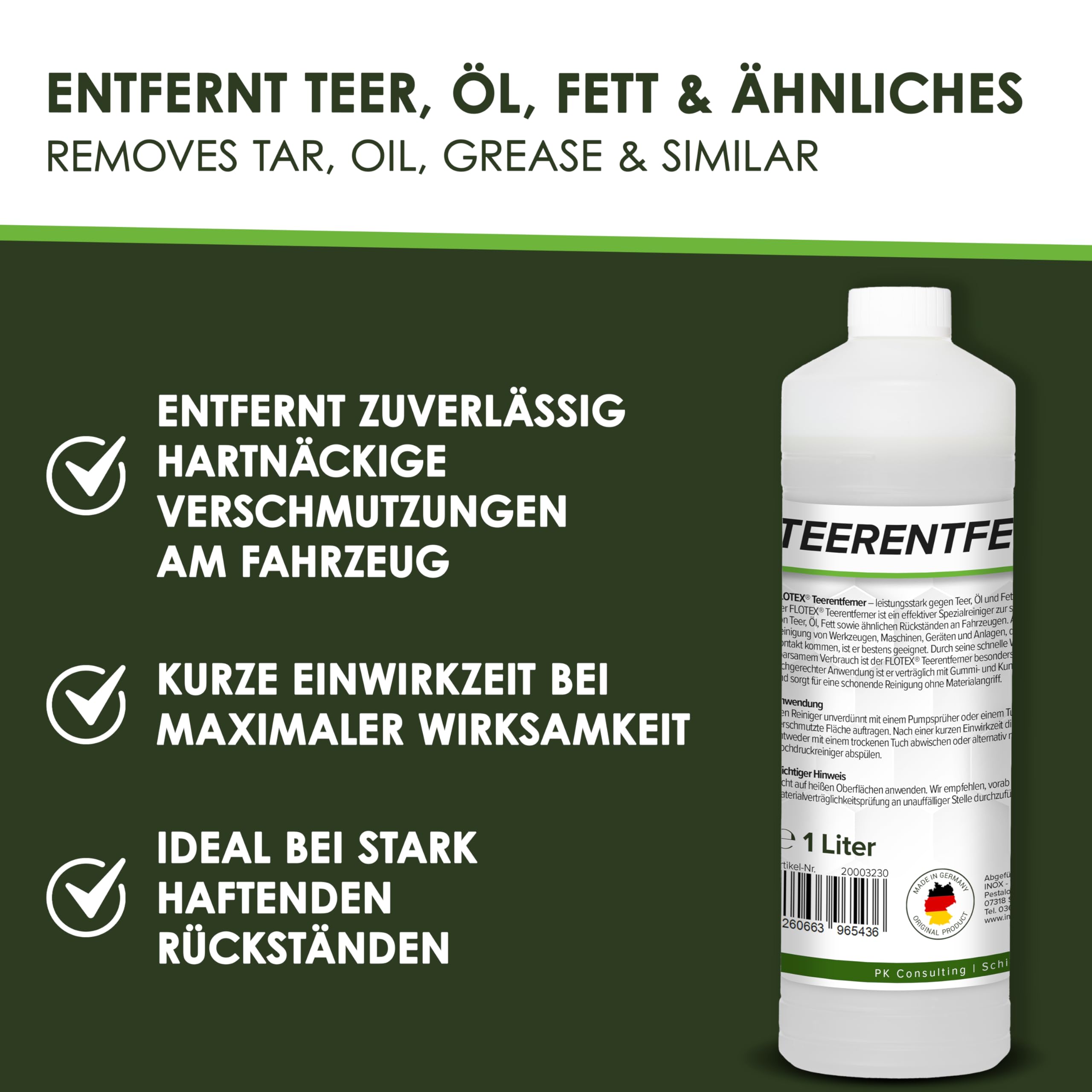 Profi Teerentferner Auto - 4x1L I Teer Entferner für Auto, Wohnmobil, Werkzeuge & Mehr - Löst effektiv Rückstände von Teer, Bitumen, Öl & Fett I Bitumen Entferner, Baumharzentferner