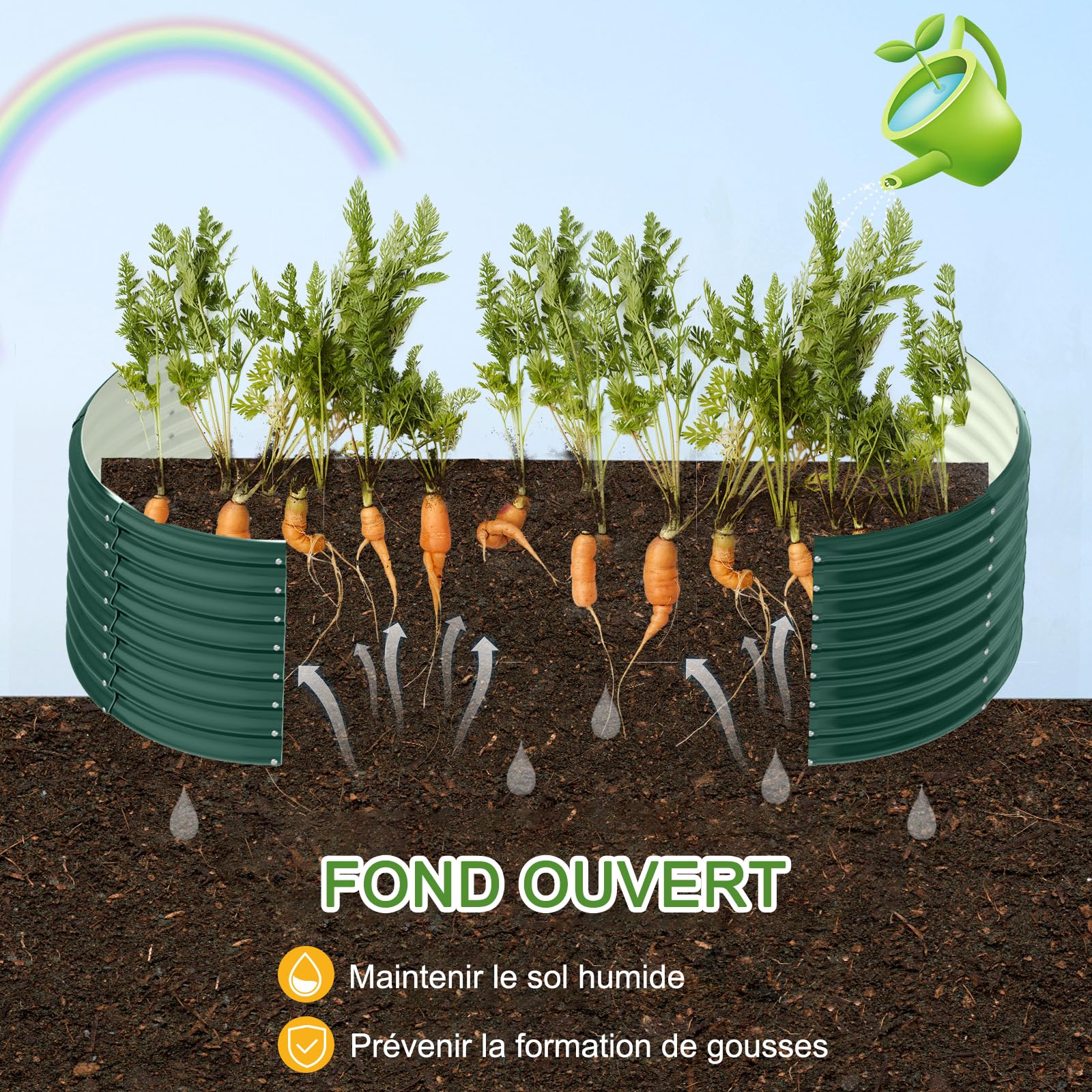 LEADZM Potager surélevé en métal 240x120x60 cm - Ensemble galvanisé avec Base Ouverte, Très Grande Surface de Plantation Carre Potager - pour légumes, Herbes, Fleurs - Vert foncé