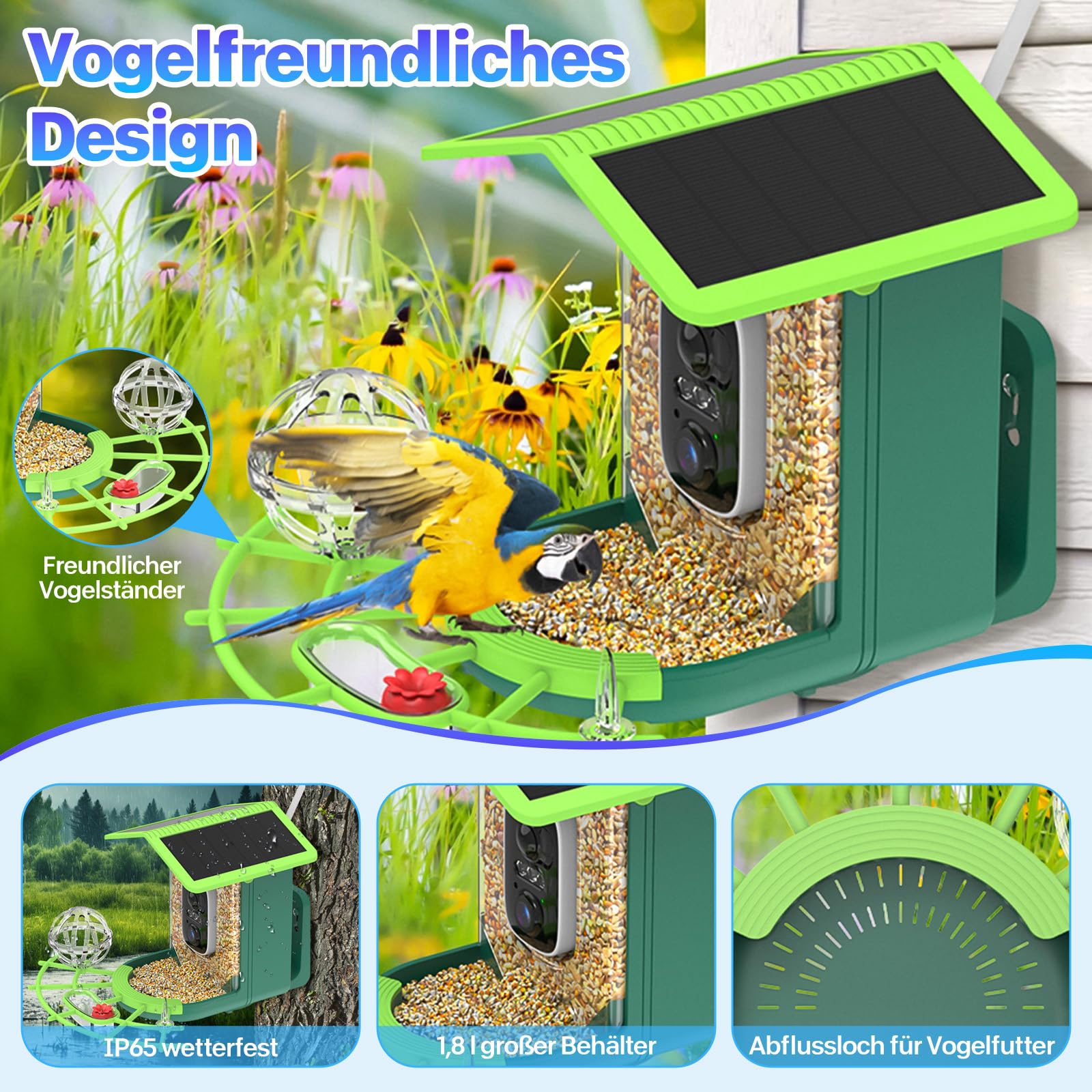 Casetta per uccelli con fotocamera solare per esterni, 4 K, mini macchina fotografica, resistente alle intemperie, IP65, monitoraggio dell'intelligenza artificiale contro gli scoiattoli, regalo senza