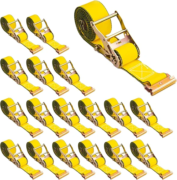 JOYANALL E-Track Ratchet Tie-Down Strap,18 Pack 2" x 16' Heavy Duty Rachet Straps，4400 lbs Cargo Tie-Downs, E-Track Spring Fittings，Durable Tie-Downs for Motorcycles, Tire, Trailer Loads