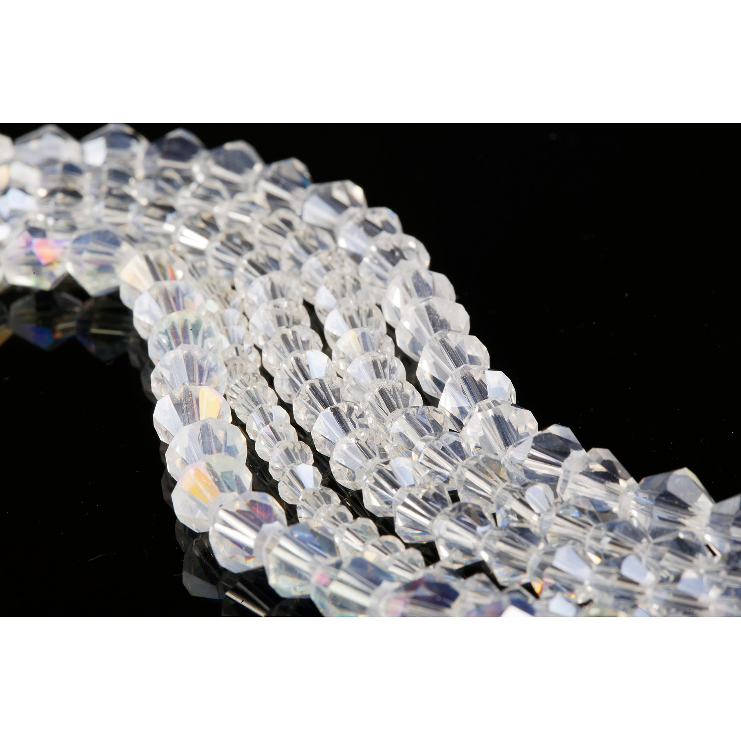 Set 300 Perline Bicono Vetro Cristallo AB Trasparente – 4mm, 6mm E 8mm, Sfaccettate, Per Gioielli Fai Da Te