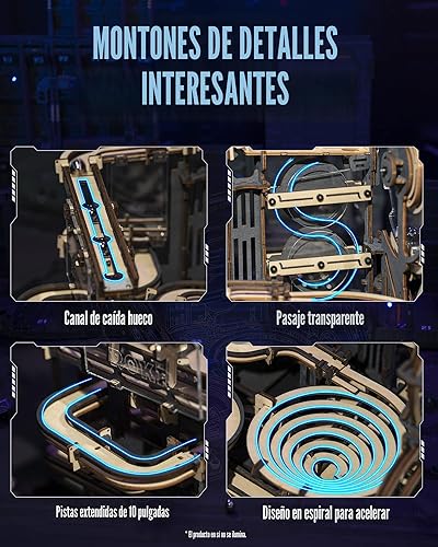 Miniatura 5 de ROKR Rompecabezas de madera 3D para adultos, kit de construcción de modelo de carrera de canicas (LGA01 Marble Night City)