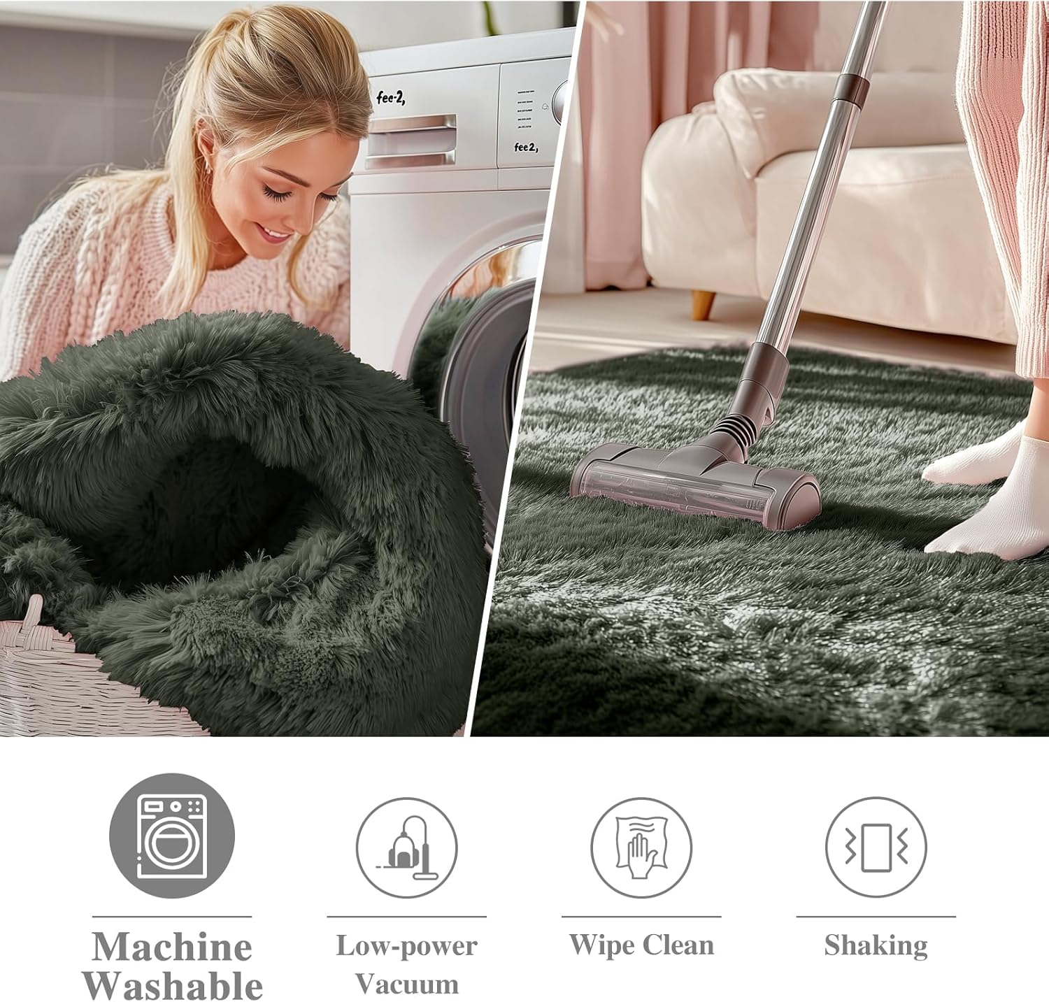 OLANLY Olive Green Round Rugs for Bedroom - Machine Washable, 2 ft Circle Area Rugs for Living Room, Soft and Fluffy Shaggy Carpet for Teen Girl and Boys, Nursery Rooms, Dorms, Home Decor Aesthetic thumbnail
