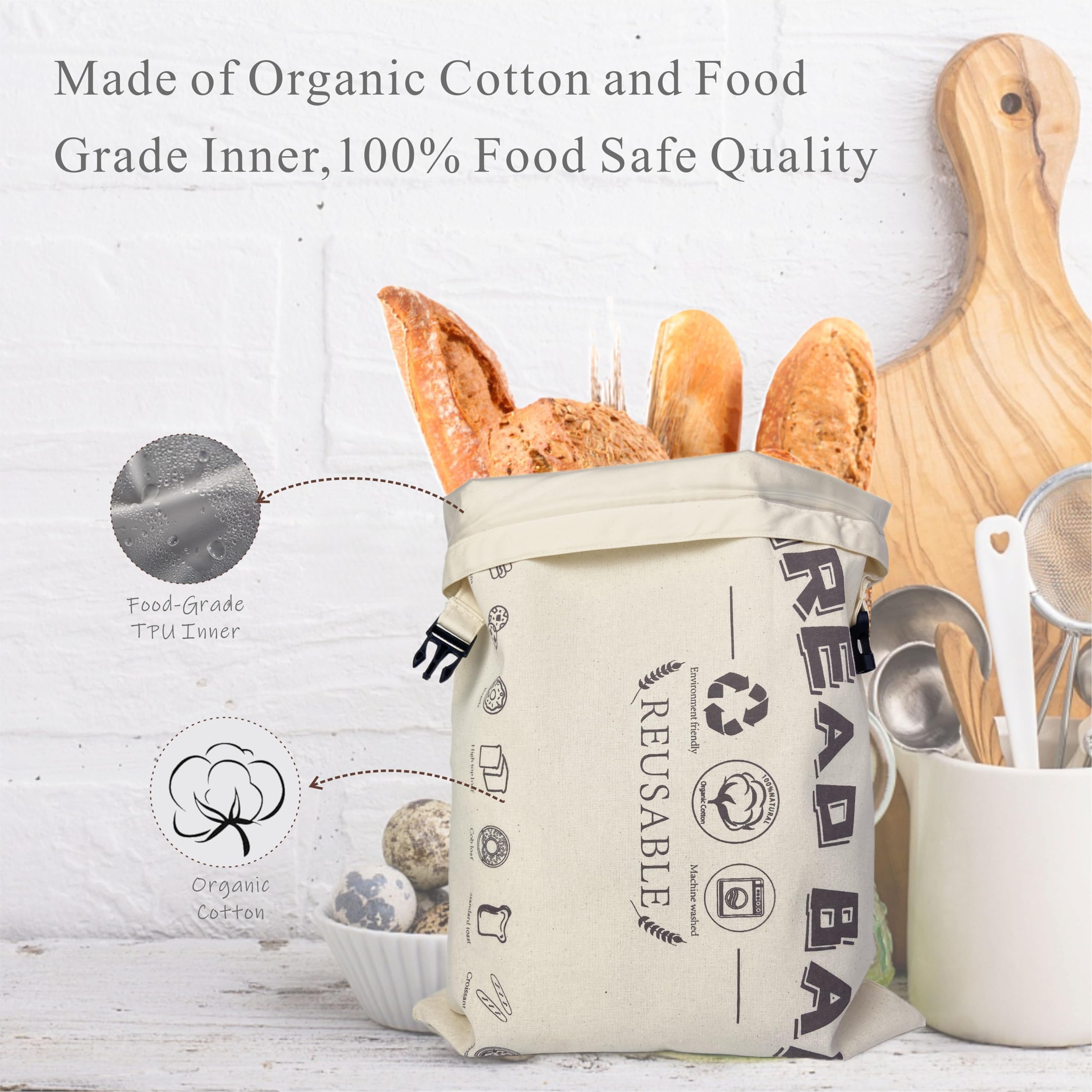 Cloth Bread Bags for Homemade Bread Sourdough with Bowl Cover,2-XL Reusable Cotton Storage Bag,Food-Grade Linned,Freezer Safe, Keeps Loaf for Days,Perfect Baking Accessories(FG&BC-Beige2)