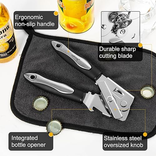 Miniatura 2 de Abrelatas comercial manual resistente, cómodo mango de resina perilla de acero inoxidable, corte seguro para manos, borde liso, incluye abridor de