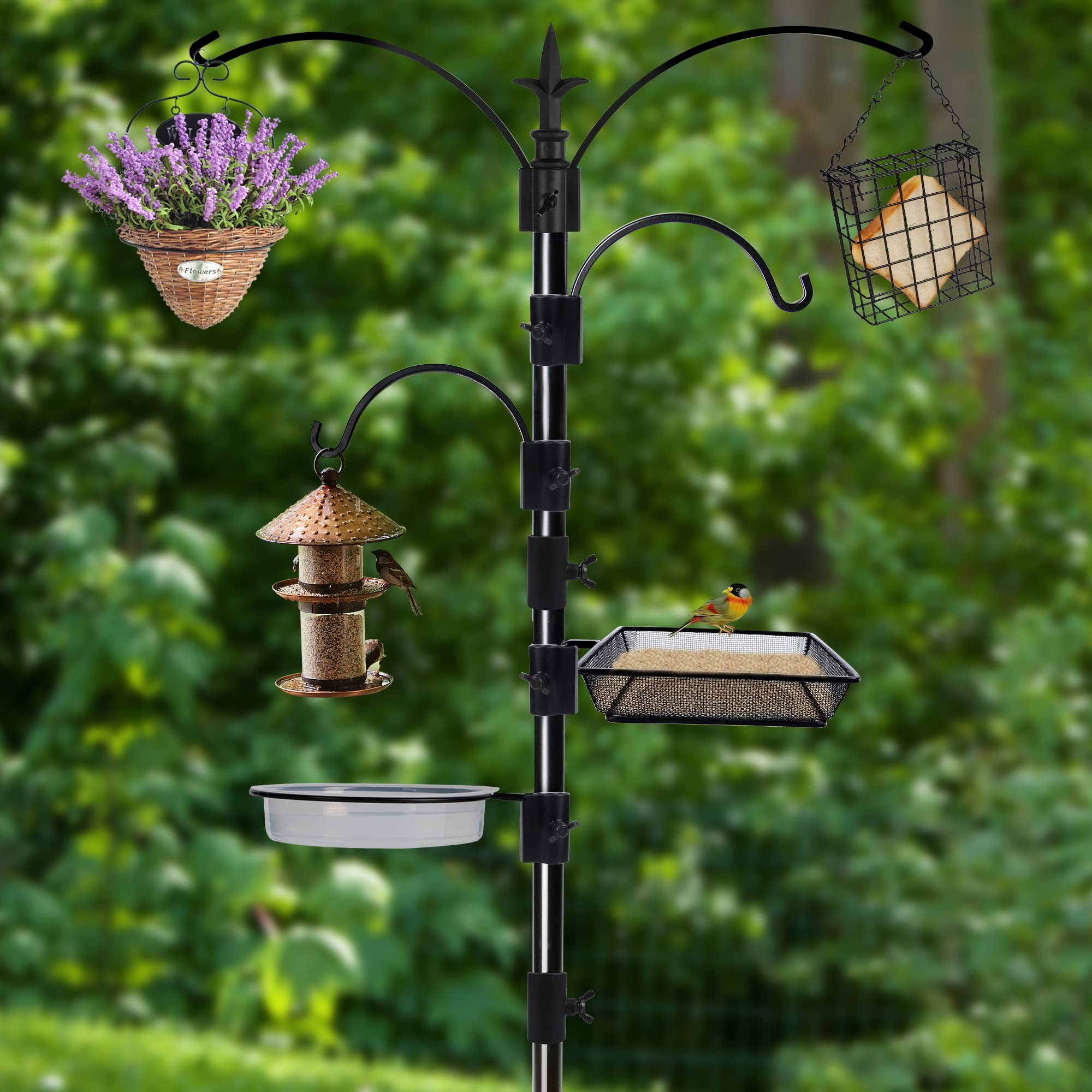 yosager Kit de mangeoire pour oiseaux de qualité supérieure, 228,6 x 58,4 cm, support de pot de fleurs, kit de suspension multi-mangeoires avec suif en métal et bain pour observer les oiseaux, attirer