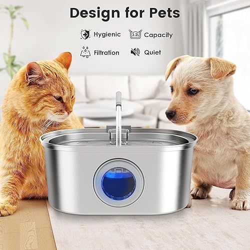 Miniatura 3 de Fuente de agua para gatos de acero inoxidable, dispensador automático de agua para mascotas de 108 oz3.2 L con ventana de nivel de agua, bomba