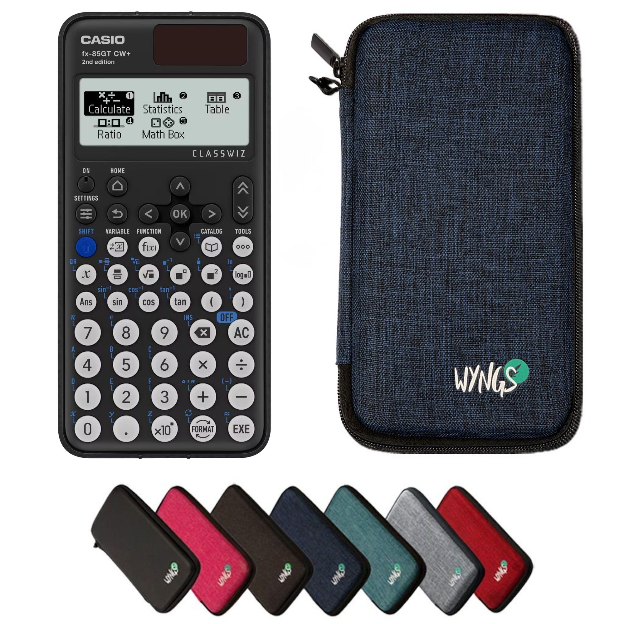 Casio fx-85GTCW+ Black including a WYNGS protective case in Blue - Basic Set