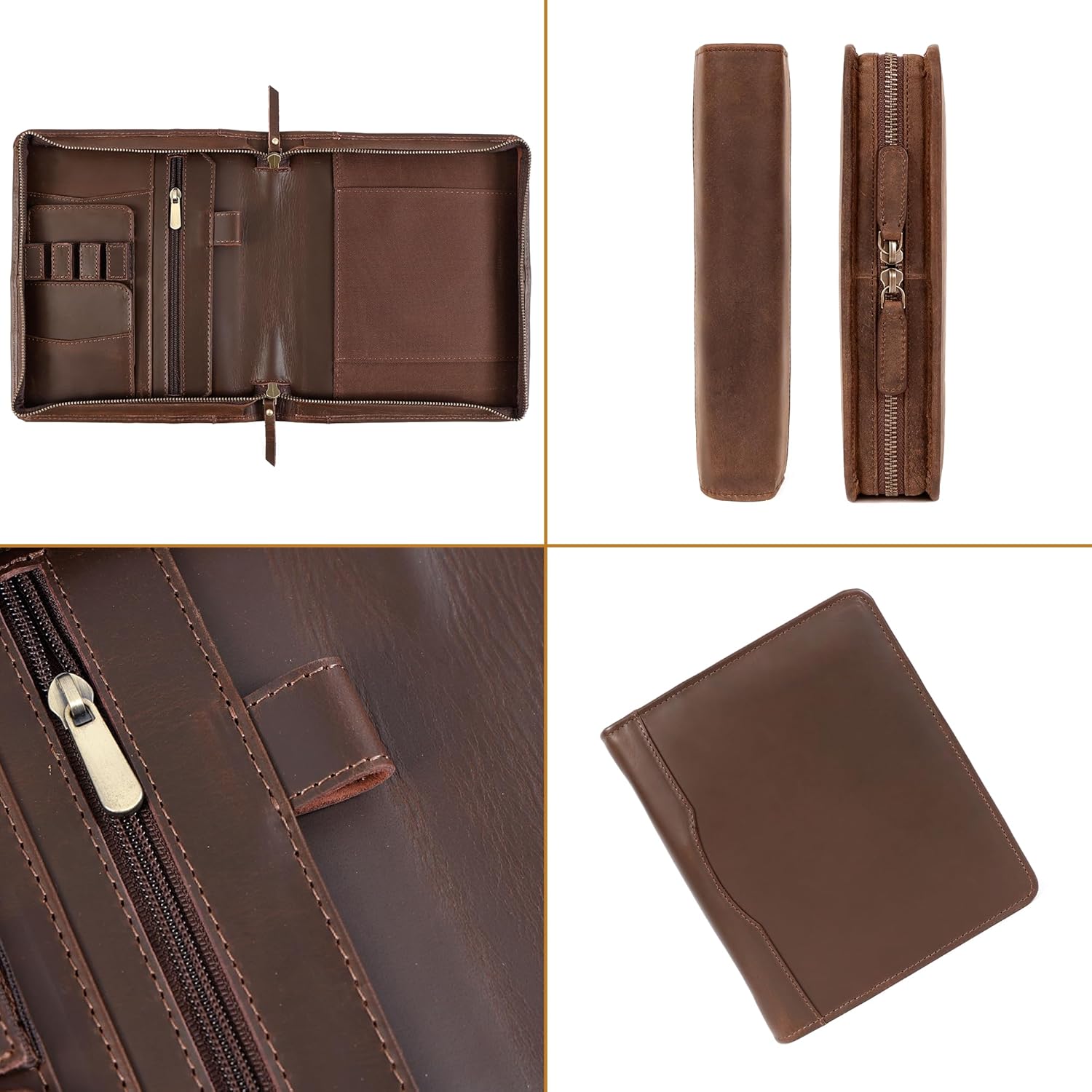 ELIZO Leather A5 Portfolio Padfolio Folio A5 Notebook Journal Cover Planner Binder Small Mens Business Work Folder Organizer (Buff)