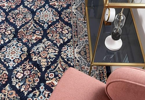 Miniatura 5 de Unique Loom Narenj Collection - Alfombra clásica de diseño repetido con textura, rectangular, 3 x 5 pies, color azul marinobeige