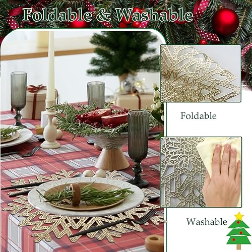 Miniatura 3 de Juego de 6 manteles individuales de copo de nieve, lavables de Navidad, manteles individuales de copo de nieve, manteles individuales redondos de