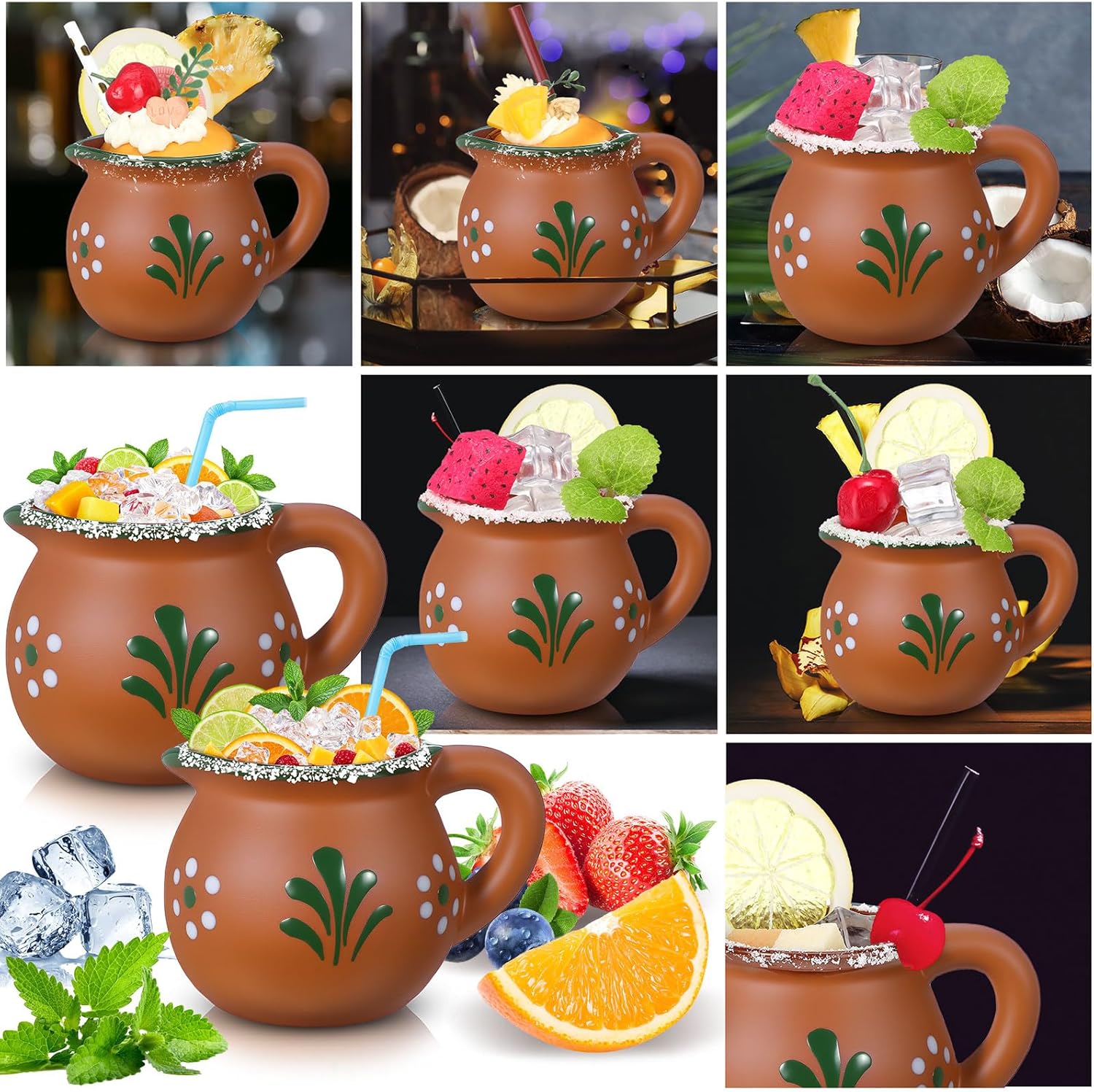 Gejoy 12 Pcs Pack of 3oz Cantaritos De Barro Mexican Terracotta Clay Mugs with Handles Artisan Made Coffee Mugs Cocktail Glasses Tea Cups for Tequila, Margaritas, Mojitos Drinks Souvenirs (Bright)