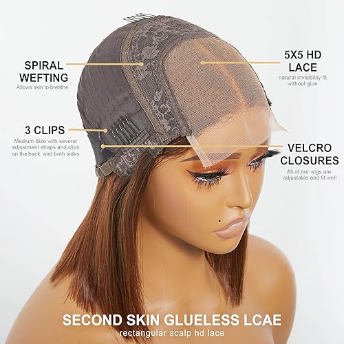 Miniatura 7 de YASGRL Peluca Bob de 12 pulgadas con reflejos de corte roto liso y drapeado sin pegamento pelucas de cabello humano prearrancado 4x4 cierre de