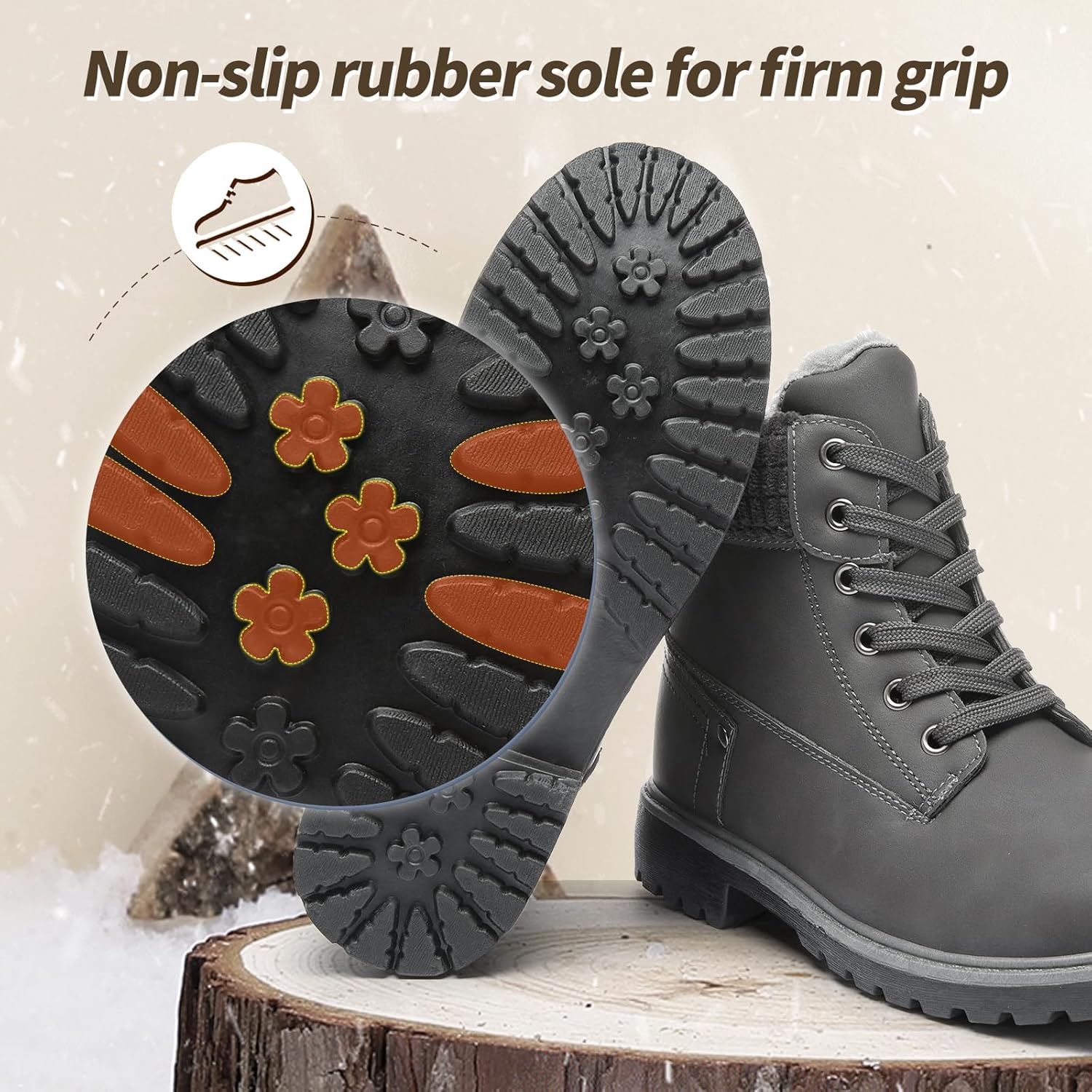 POVOGER Women's Black/White Ankle Bootie Winter Boots with Side Zipper - Image 5