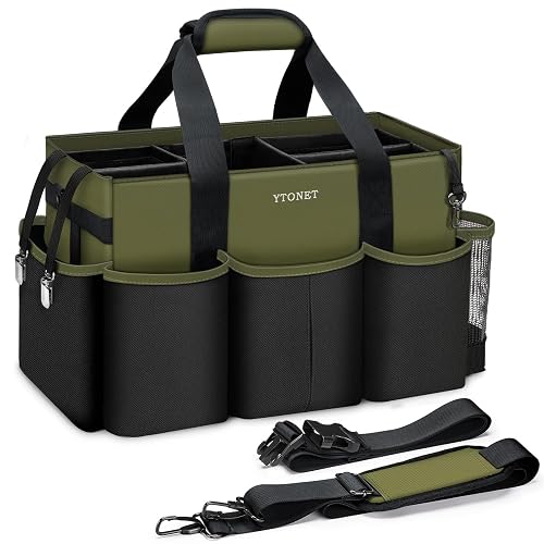 Ytonet Foldable Cleaning Supply Caddy, Wearable Cleaning Tote with Dividers | Large Cleaning Bag for Housekeepers, Kitchen Supplies Organizer with Shoulder Straps, Under Sink & Car Detailing Bag, Green