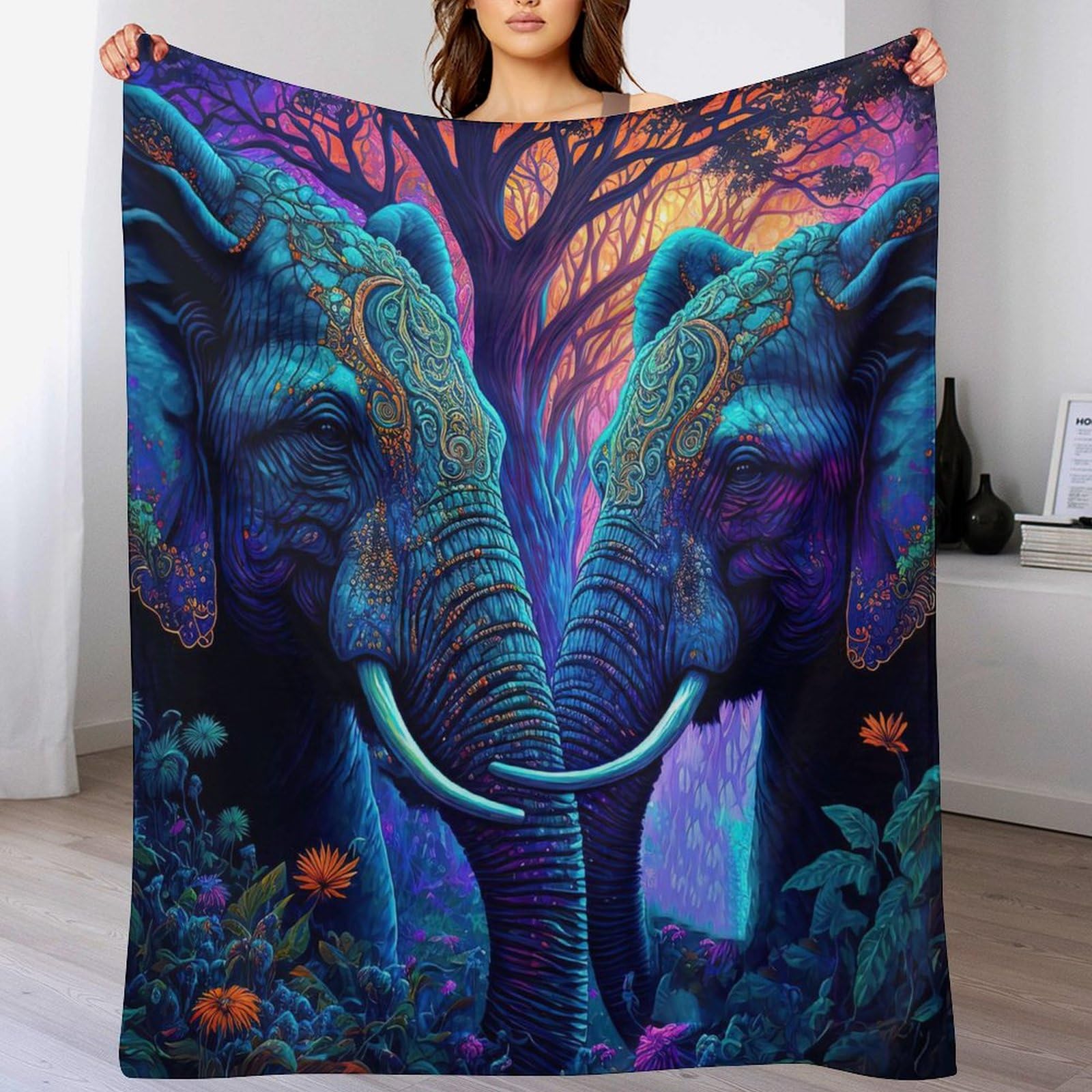 Elephant Blanket, 3D Printed Flannel Throw Blanket,Super Soft Cozy Fuzzy Warm Throws,for Nap Blanket, Couch And House Decor Gift Idea(150×200cm) — image 1