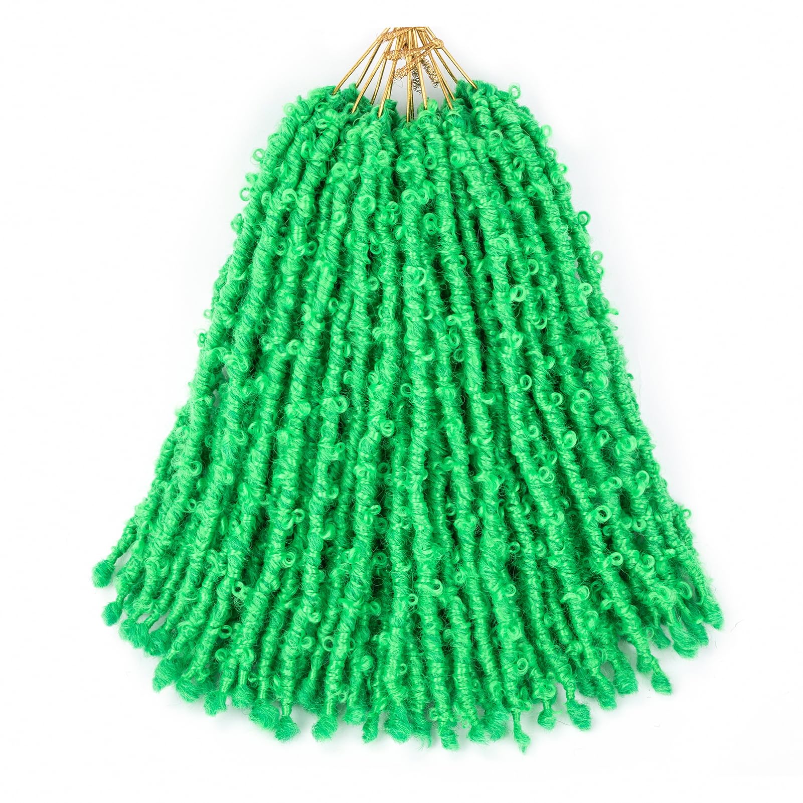 GUOHUI Super Light Butterfly Locs Crochet Hair 12 Inch 6 Packs Pre-Looped Soft Distressed Faux Locs Braids for Women Kids (12 Inch,GREEN#)