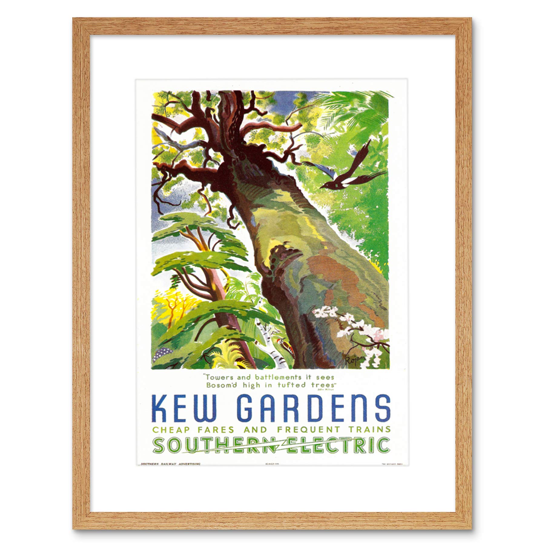 Wee Blue Coo Vintage Travel Kew Gardens Southern Electric Tree Bird Framed Wall Art Print