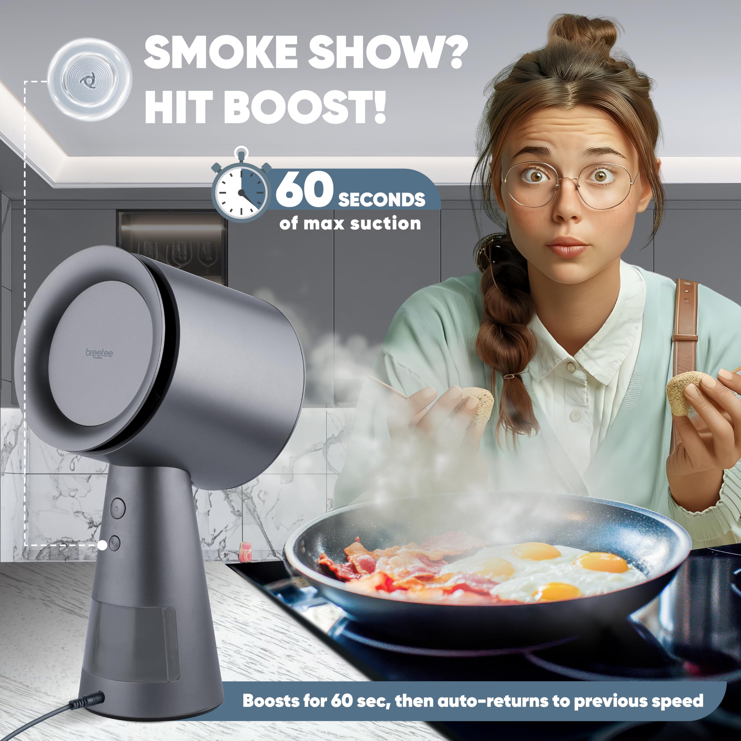 Campana extractora portátil para cocina, potente campana de cocina compacta de 3 velocidades con doble filtro, ventilador de escape de cocina con filtros de carbono para vehículos recreativos 7