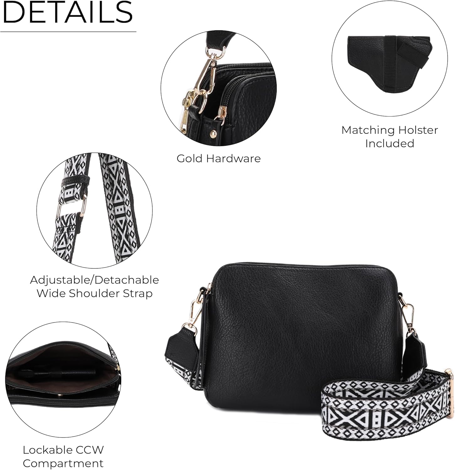 JESSIE & JAMES Rebecca Triple Compartment Lock and Key Lightweight Medium Crossbody Purse with Guitar Strap | Triple Compartment, Lock and Key, Lightweight, Medium, Guitar Strap - Image 4