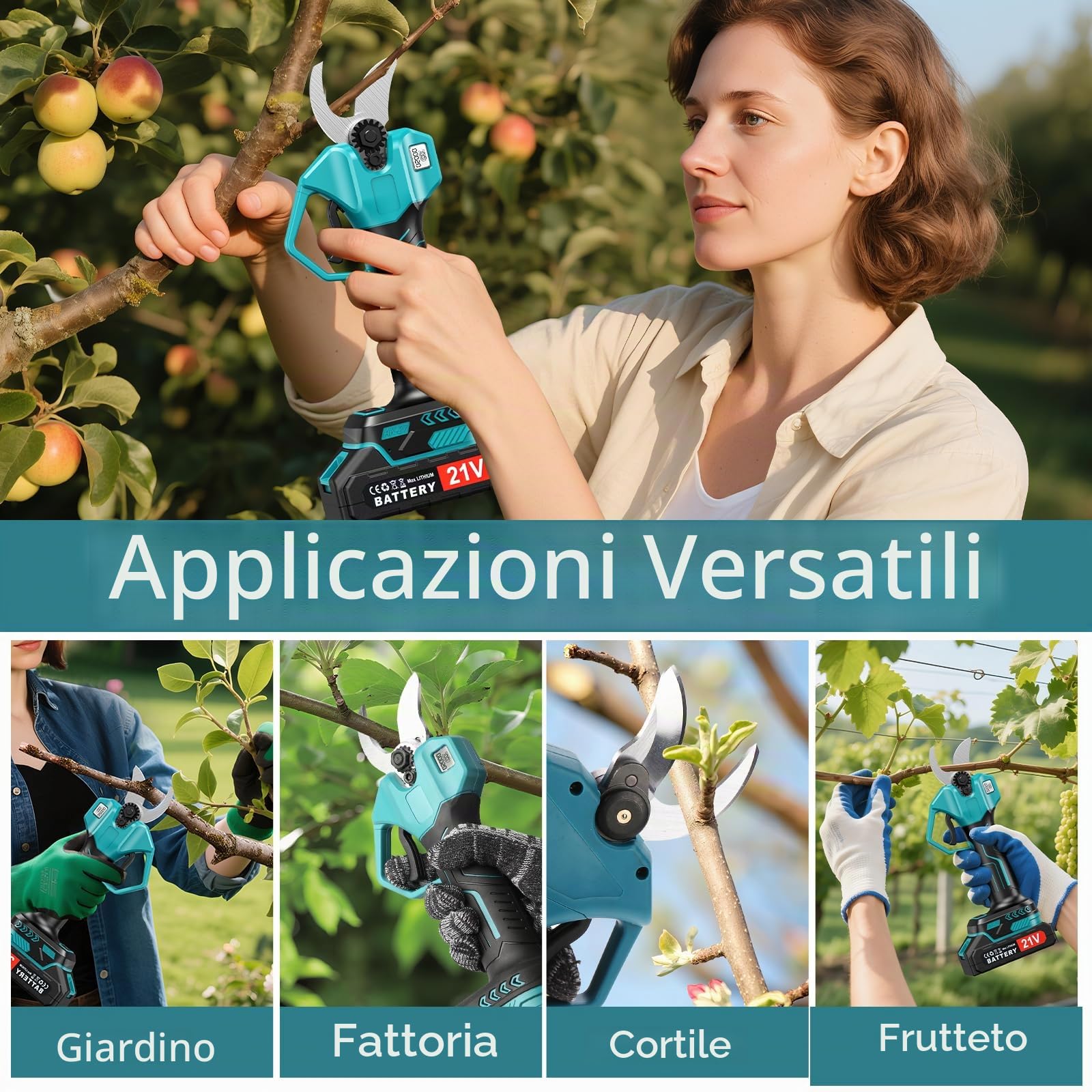 Forbici da Potatura con display LCD, Cesoia da Potatura con Diametro di Taglio 25mm,Forbice Potatura a Batteria 2x 2000mAh,Cesoia da Potatura (Verde (con display)