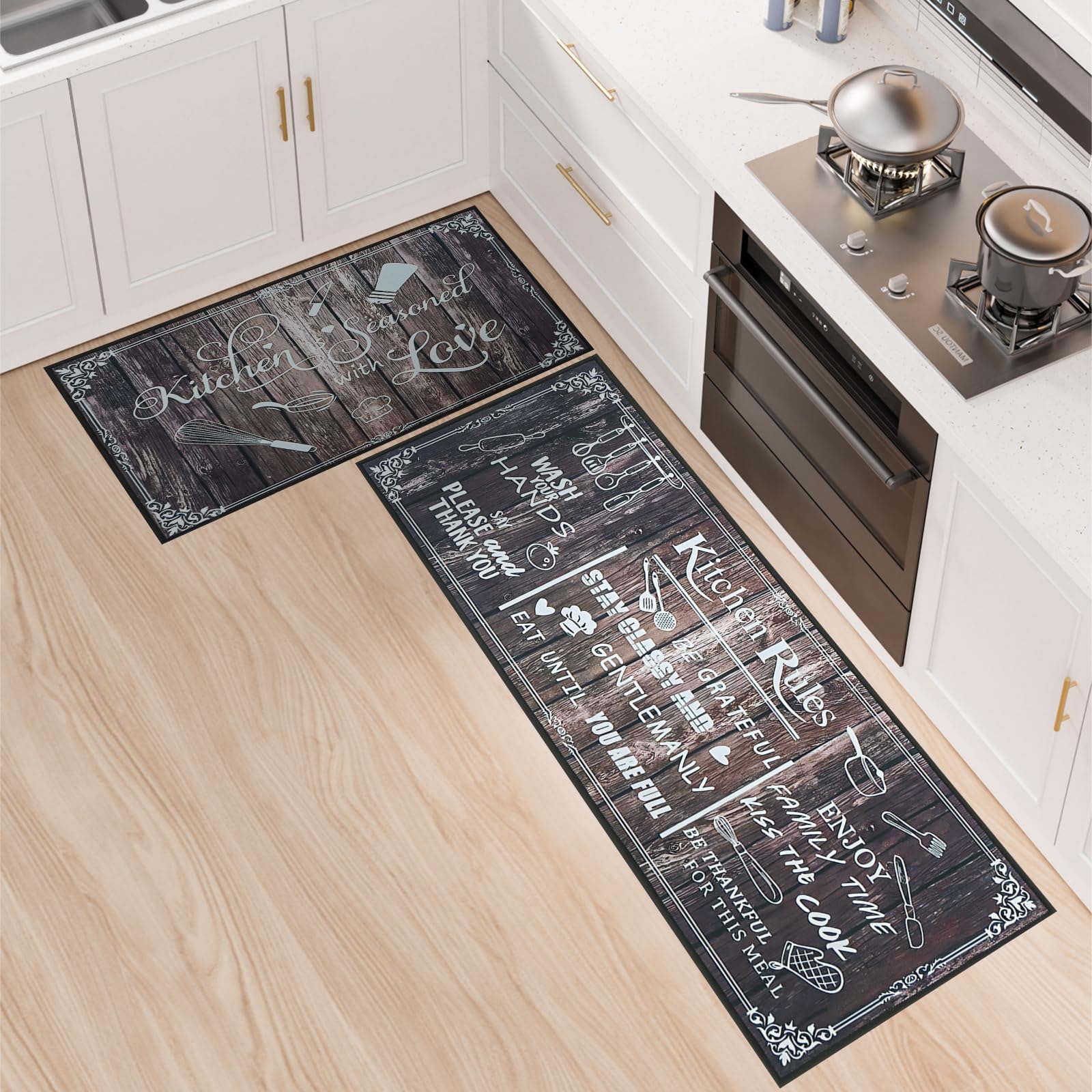 Tappetini da cucina 2 pezzi, Tappeto Cucina Antiscivolo, Antiscivolo Impermeabile PVC Tappeti da Cucina, lavabile, Adatto per corridoi, cucine, bagni, 43x75+43x120cm
