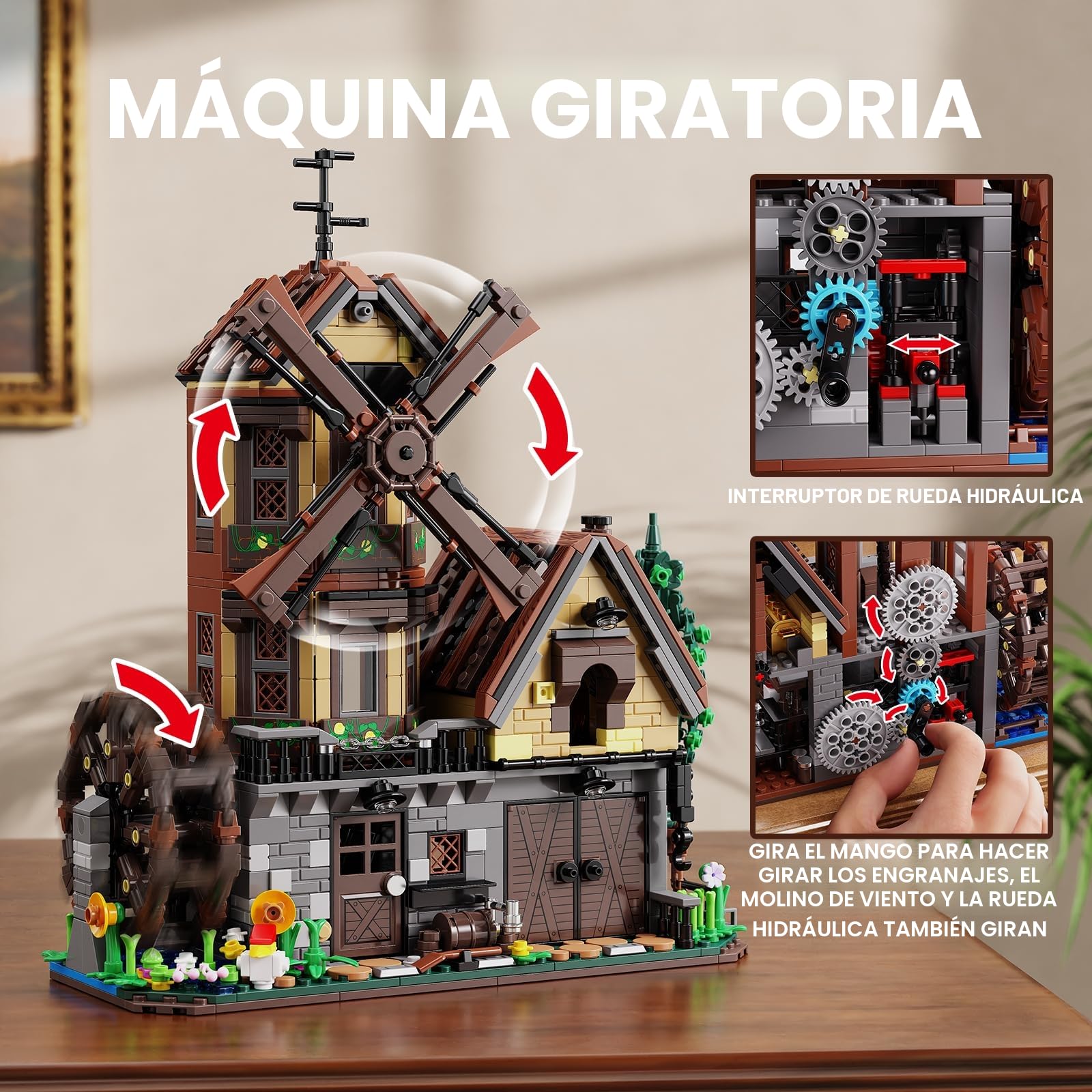 TYCOLE Juego de Construcción 1436 Piezas - Casa de Madera con Iluminación LED, Funciones Mecánicos y Rueda de Agua - Juguete de Construcción para Adultos y Adolescentes