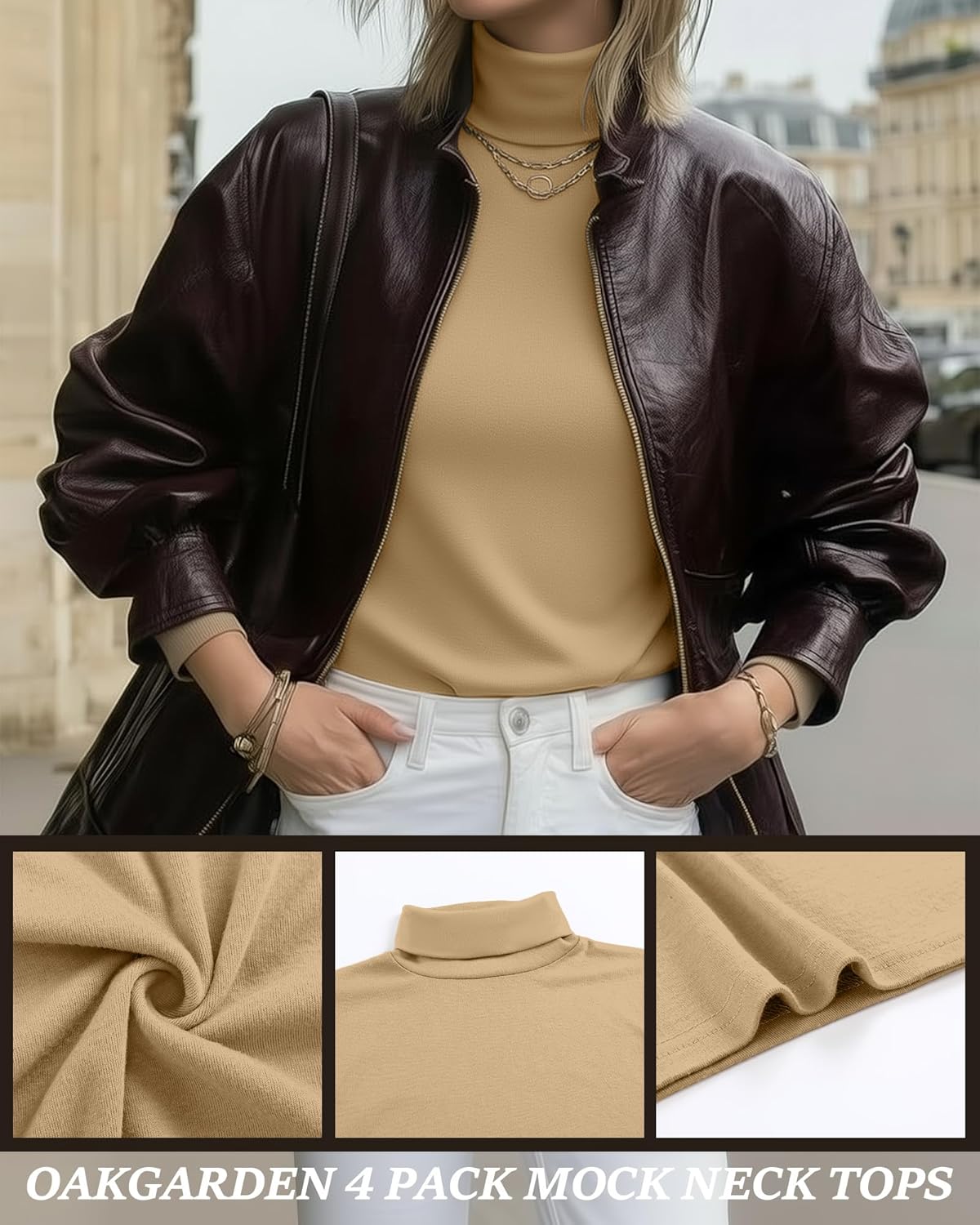 4 Pack Women's Turtleneck Cotton Long Sleeve Tops Casual Loose Fit Shirts Basic Tunic Trendy Undershirt Tee - Image 3