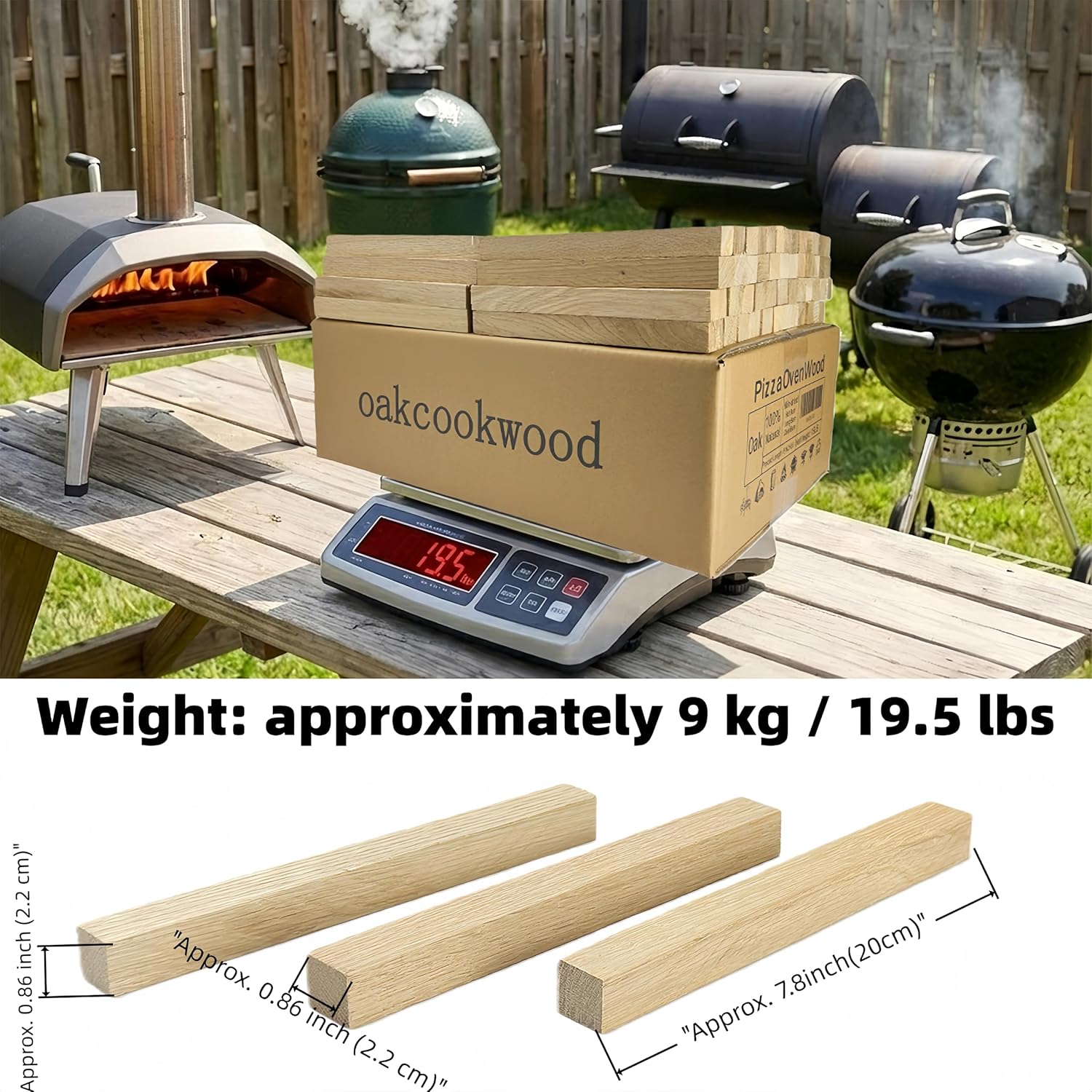 White Oak Pizza Oven & BBQ Smoker Cooking Firewood, Kiln-Dried 8-Inch for Ooni Karu 16 & Kamado Joe, Bark-Free Slim Logs, Outdoor Wood Logs for Fuel 19-lb Box