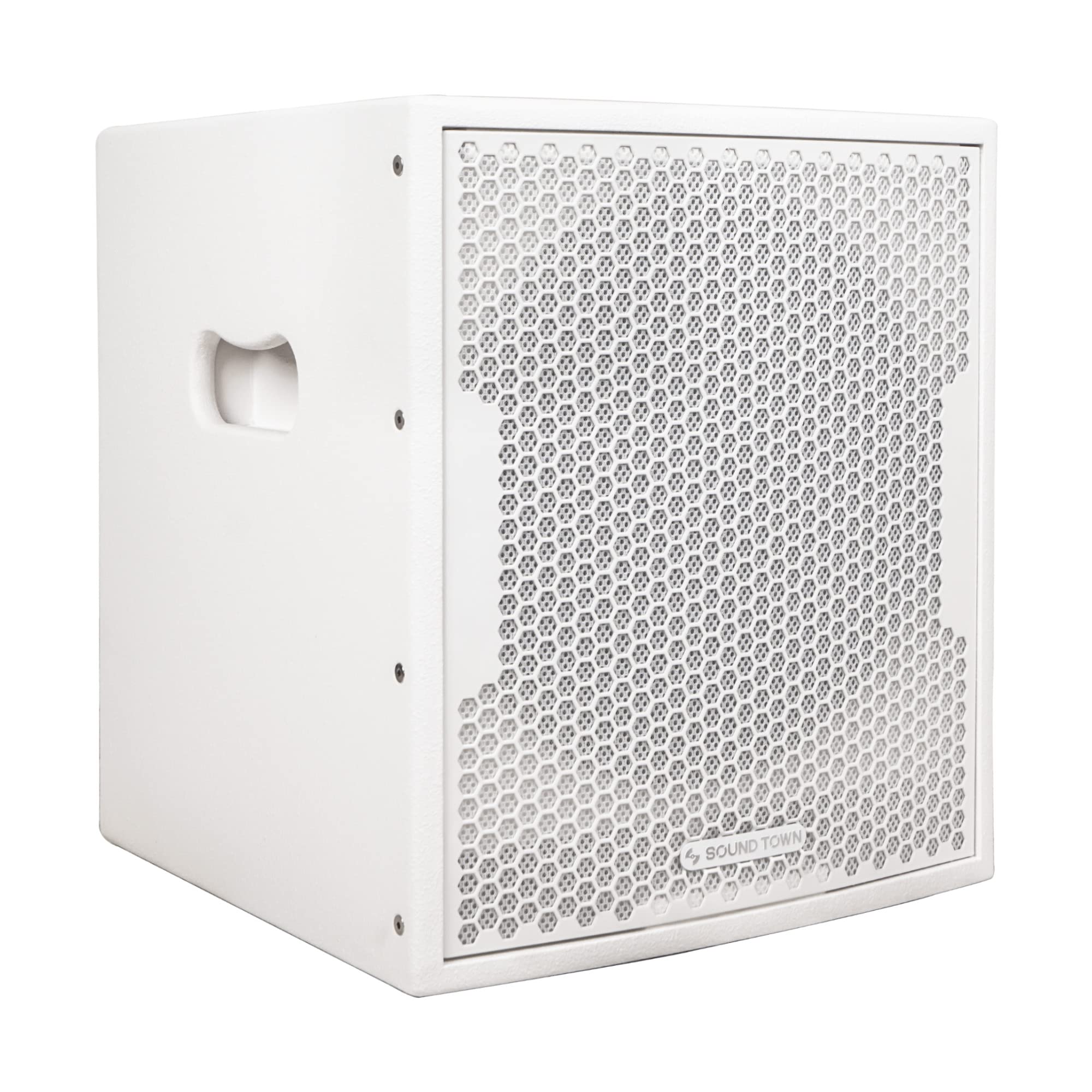 Sound Town 800 Watts 12" Powered Subwoofer with 2 Speaker Outputs, Plywood Enclosure, White (CARPO-12DSWPW)