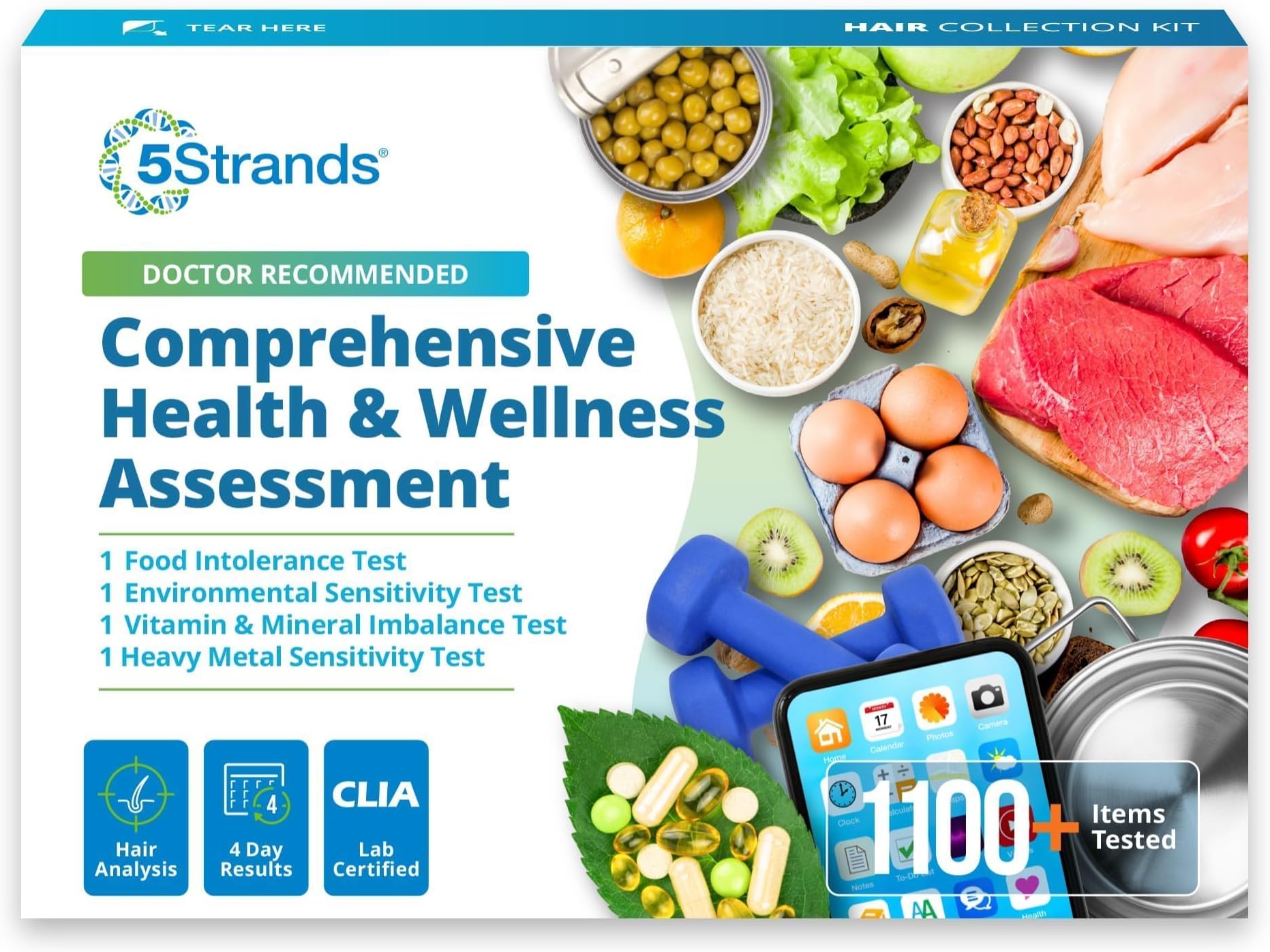 5Strands Food & Environmental Intolerances, Deficiency Test, 985 Items Tested, Includes 4 Tests - Food Intolerance, Environment Sensitivity, Nutrition & Metals Imbalance Test, Results in 7 Days