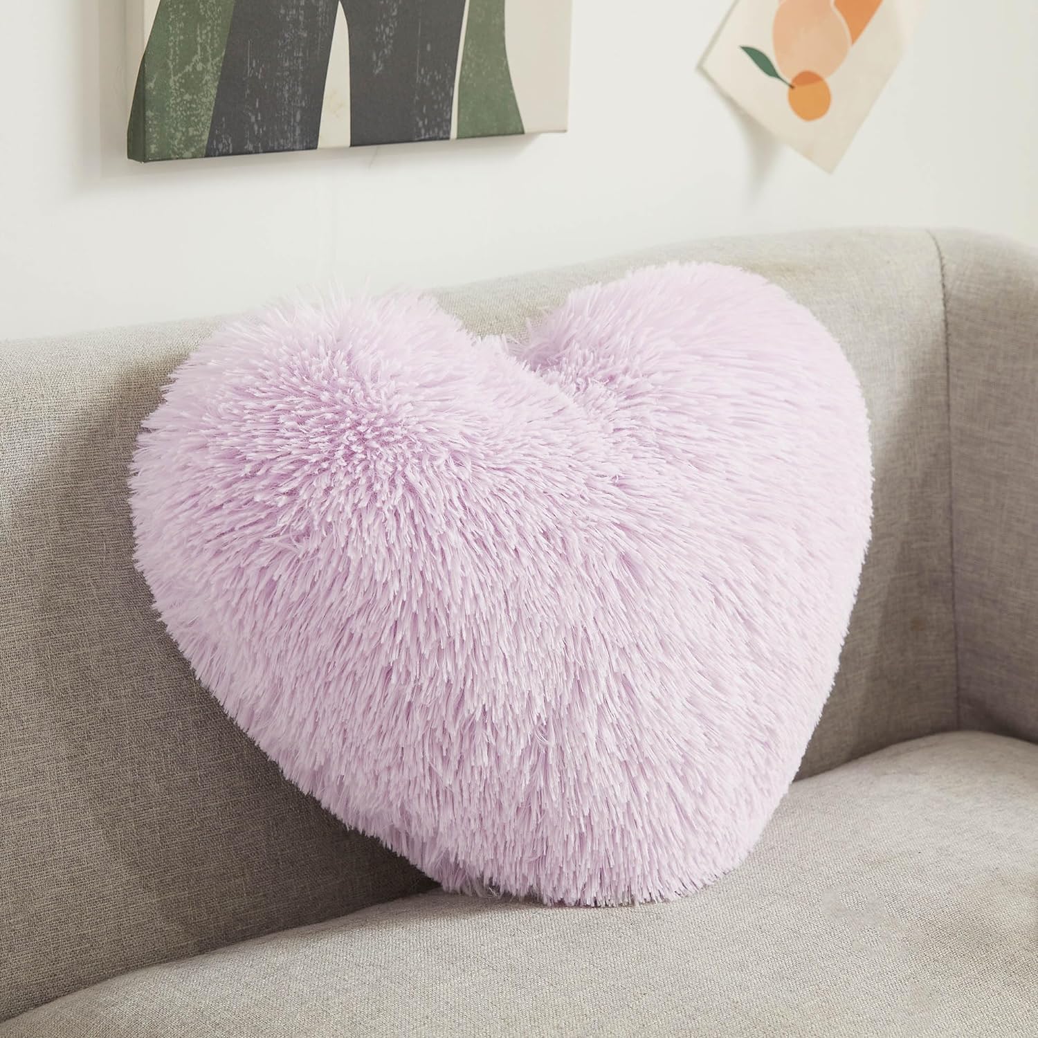 Homes-Linen Lilac Teddy Cuddles Heart Shape 3D Fleece Filled Cushion Soft Comfortable Warm & Cozy Home Decor Size 38Cm 100% Polyester Teddy Heart Cushion (Lilac)