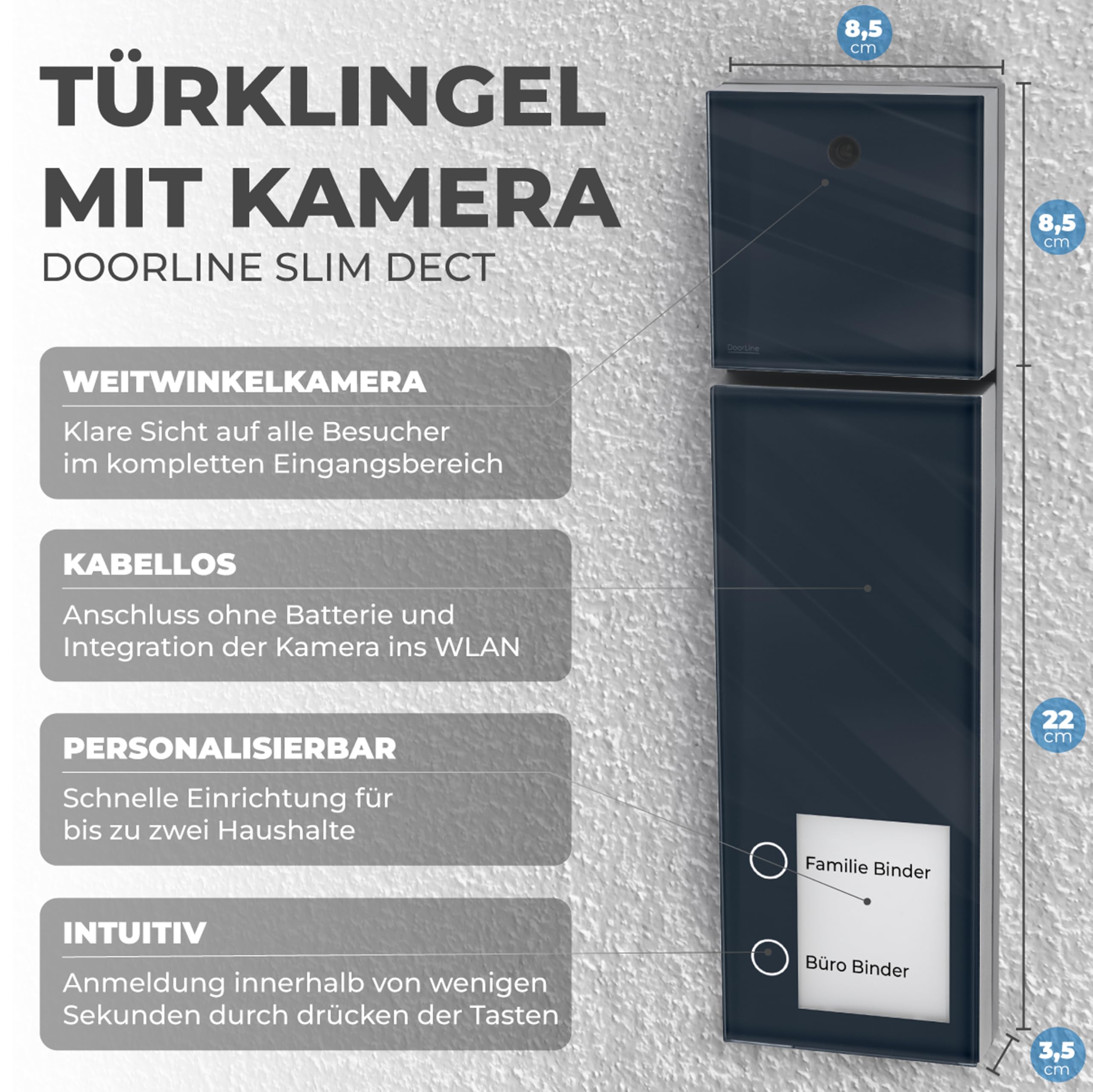 Timbre de Puerta con cámara, Fabricado en Alemania | Transmisión de imágenes inalámbrica, conexión DECT, antracita, timbre de puerta inalámbrico, compatible con Fritz!Box