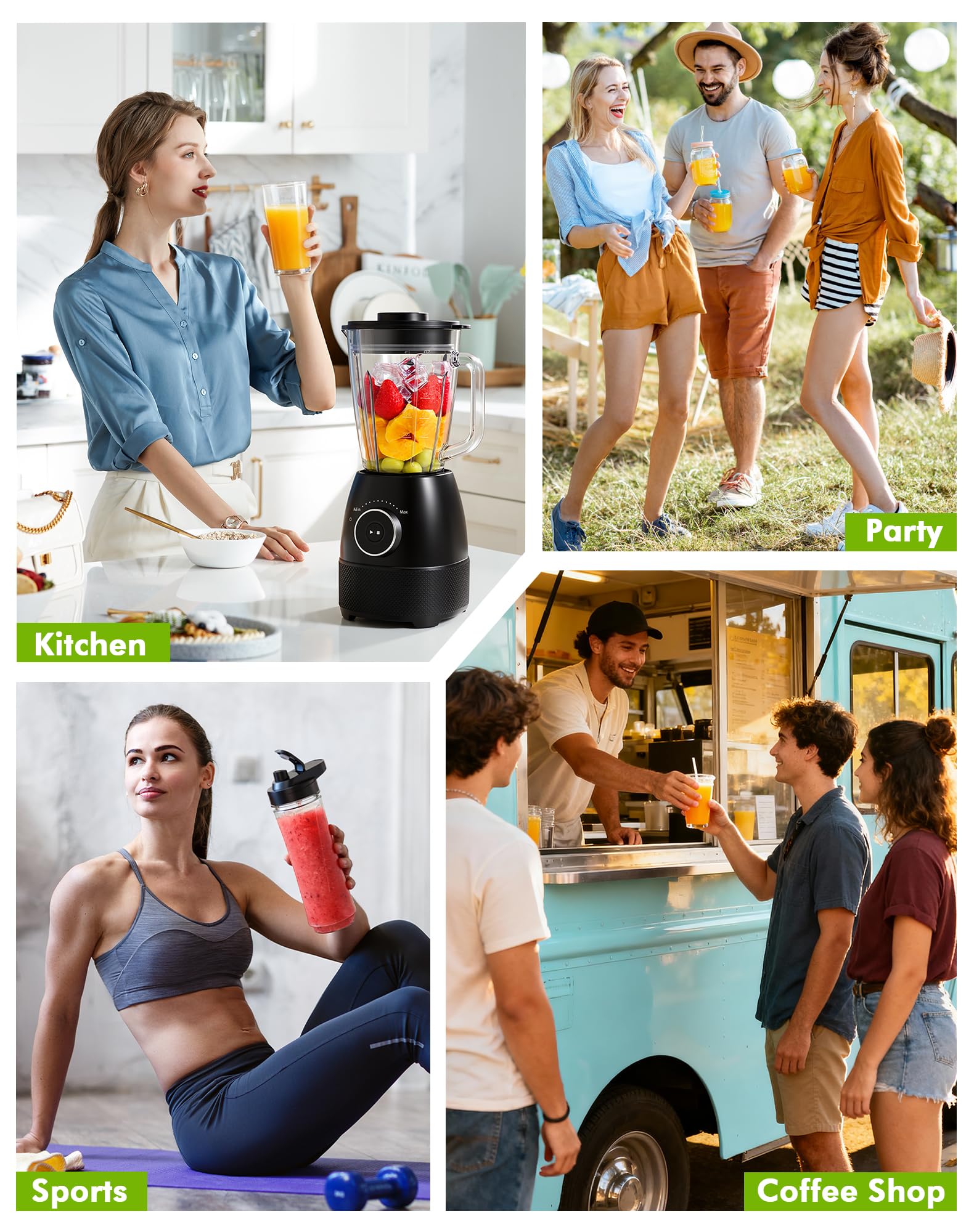 Blender blendera, 1500 W Smoothie blender 24000 obr/min, 12 regulowanych prędkości, 6 ostrzy ze stali nierdzewnej ze szklaną miską 1,5 l / butelka sportowa 600 ml bez BPA Łatwa obsługa i czyszczenie