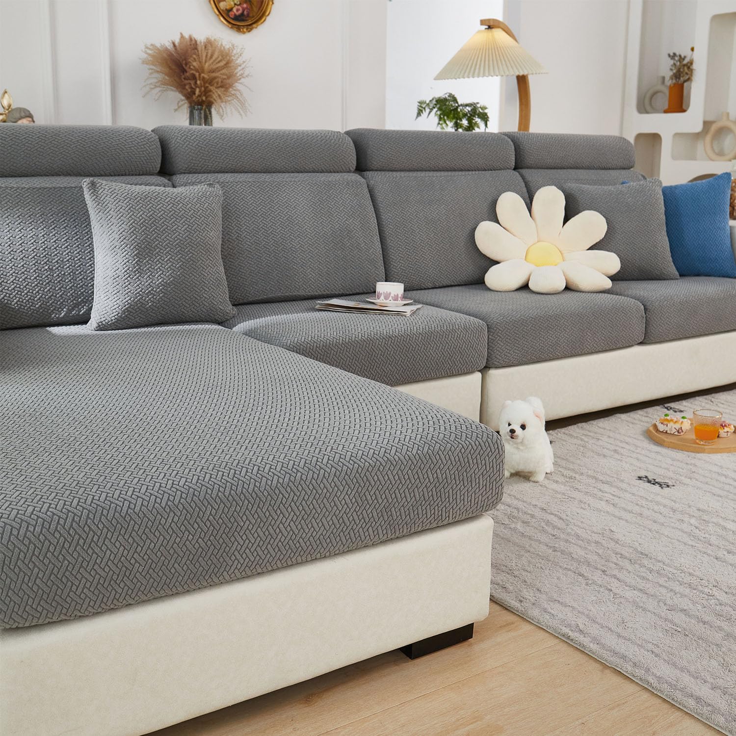 Disayu Couch Cushion Covers for Sectional Sofa, Sectional Couch Covers for Furniture, Sofa Covers Washable Stretch Sofa Slipcovers Soft,Anti Slip,
