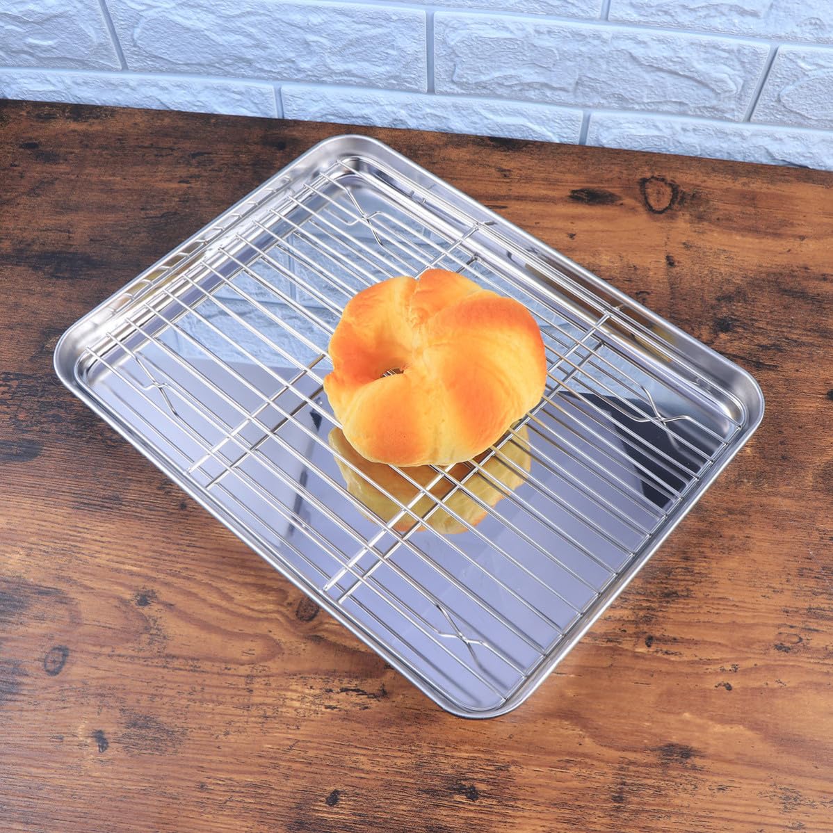 jojofuny Juego de 2 Piezas Bandeja y Rejilla para Hornear de Acero Inoxidable, Diseño Resistente, Apto para Horno en Casa y Restaurante
