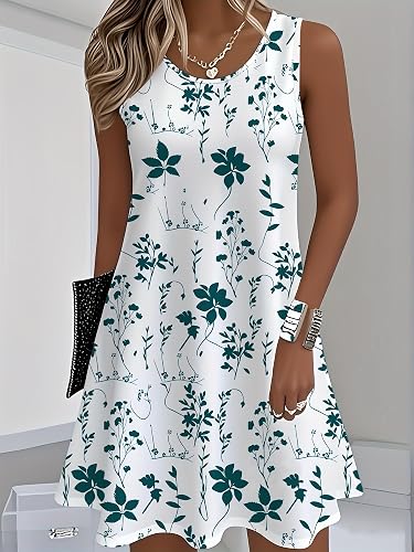 Vestido de punto sin mangas con estampado floral para mujer, vestido corto de verano casual de ajuste holgado