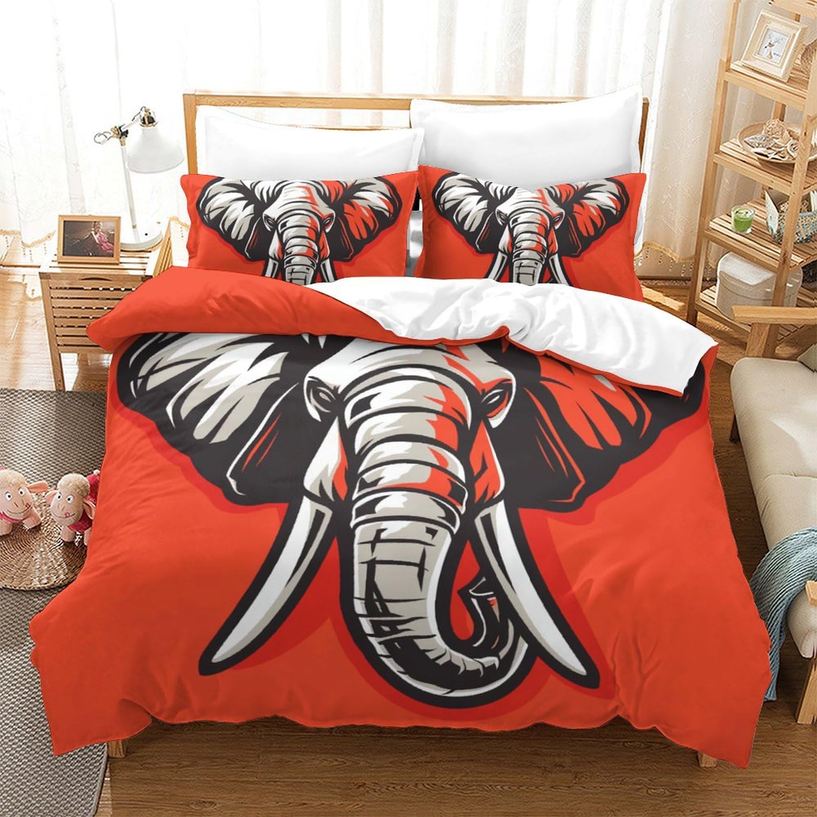 Housse de couette éléphant microfibre thermorégulatrice et zippée avec ses taies 3D