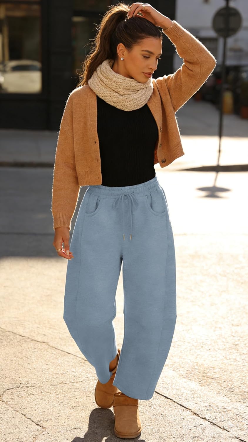 Yeokou Womens Fleece Lined Sweatpants Barrel Leg High Waist Winter Joggers Cozy Home Travel Lounge Pants with Pockets - Image 6